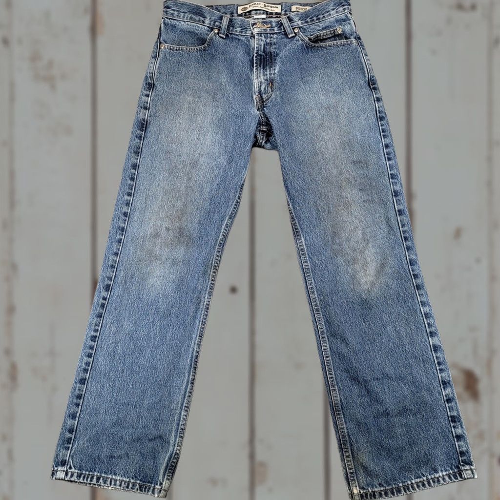 Harley Davidson VINTAGE Harley-Davidson Jeans Mens Bootcut Denim 32x29 Blue Leather Belt Loops Mens Jeans Distressed Authentic MotorClothes 90s Size US 32 / EU 48 - 1 Thumbnail