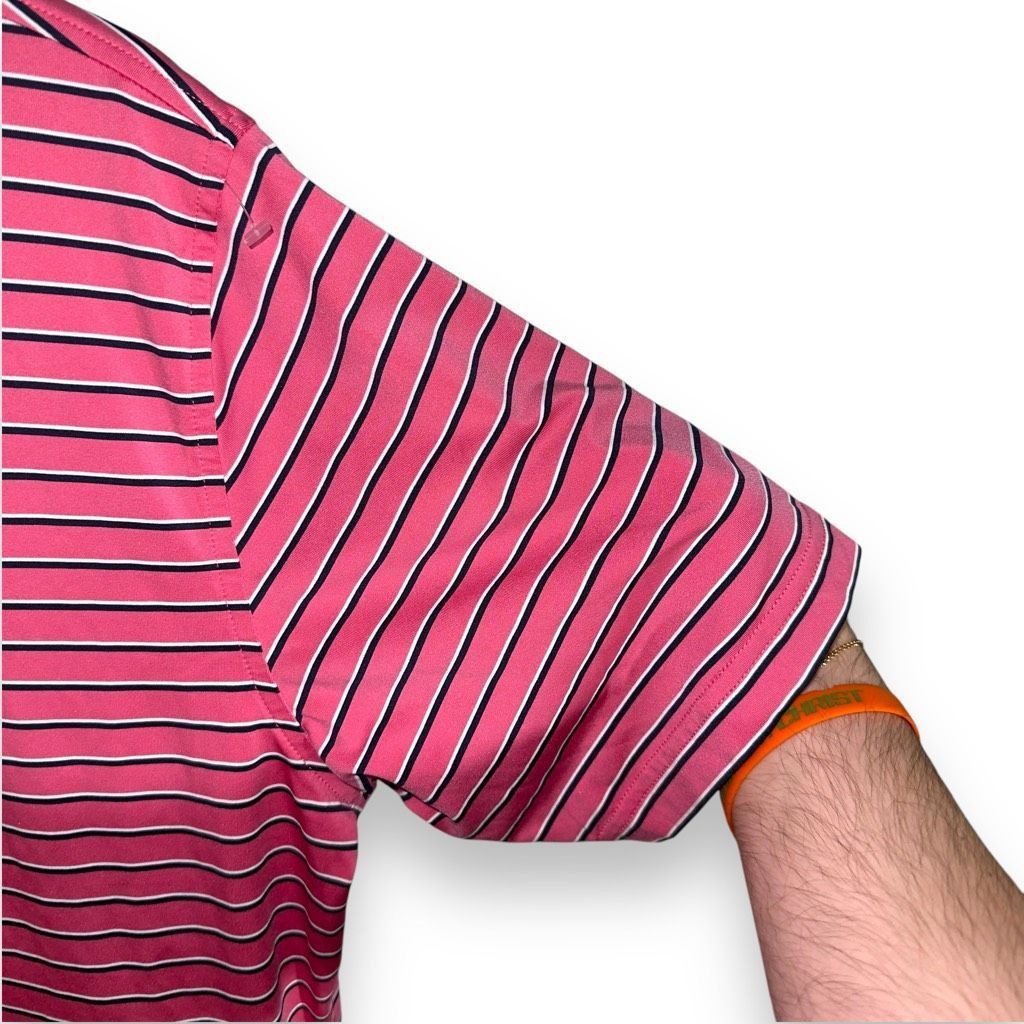 Alfred Dunhill Dunhill London Pink & Navy Stripe Performande Golf Polo Shirt XL Size US XL / EU 56 / 4 - 5 Thumbnail