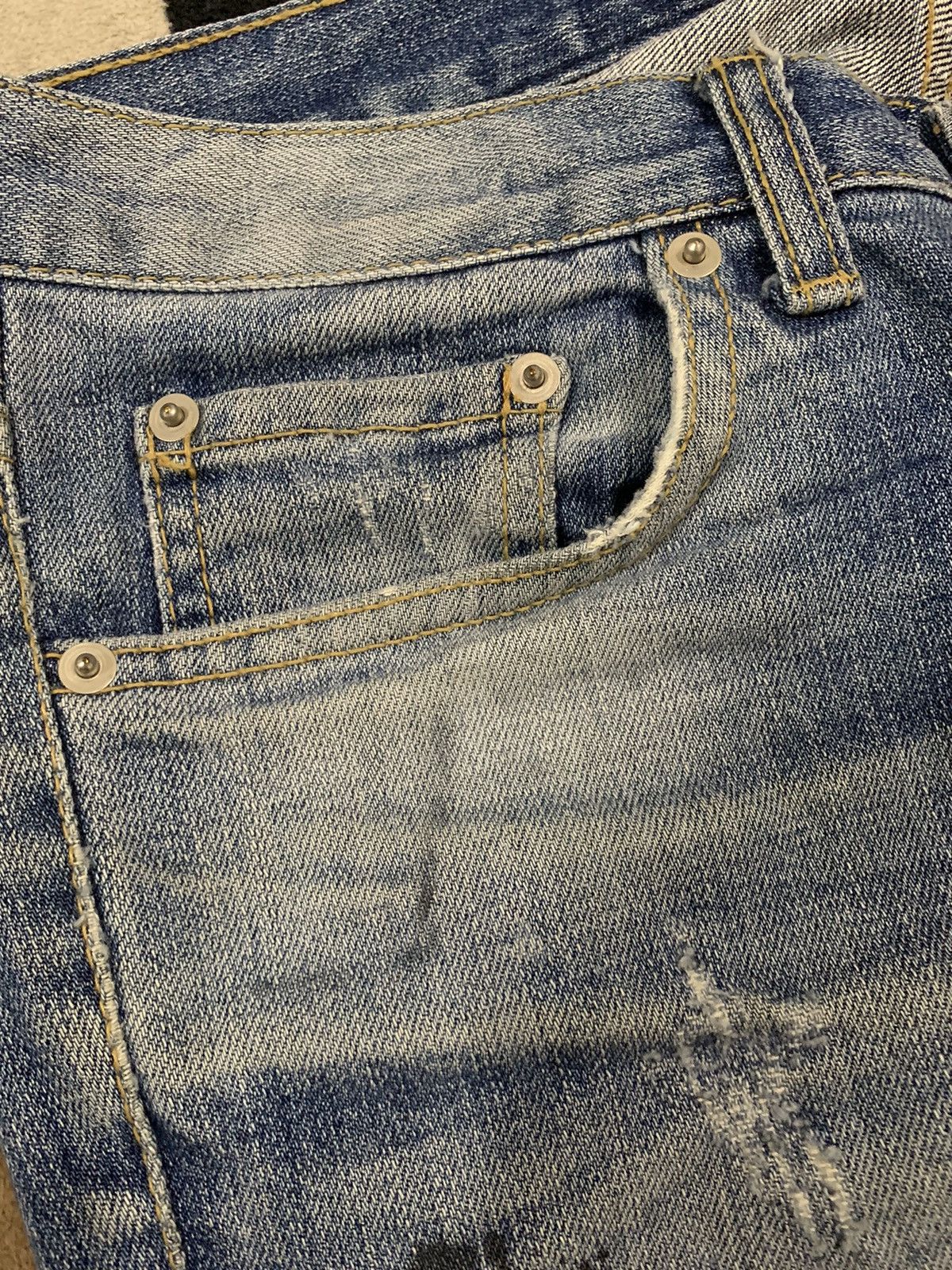 KMRii Vintage Japanese Brand Blue Washed Splatter Distressed Jeans Size US 32 / EU 48 - 6 Thumbnail