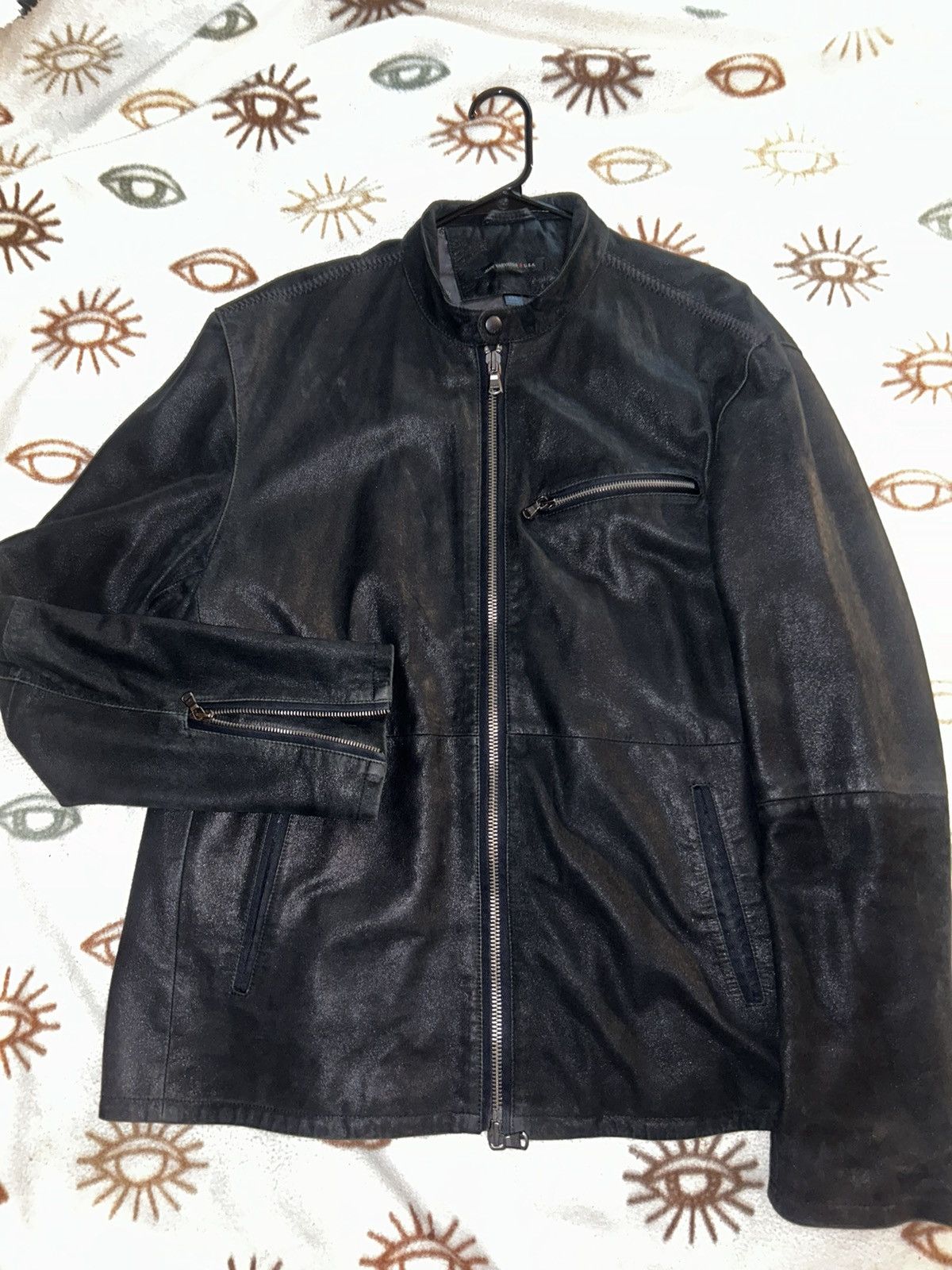image of Archival Clothing x John Varvatos Vintage John Varvatos Sheepskin Leather Moto Jacket in Black (Siz