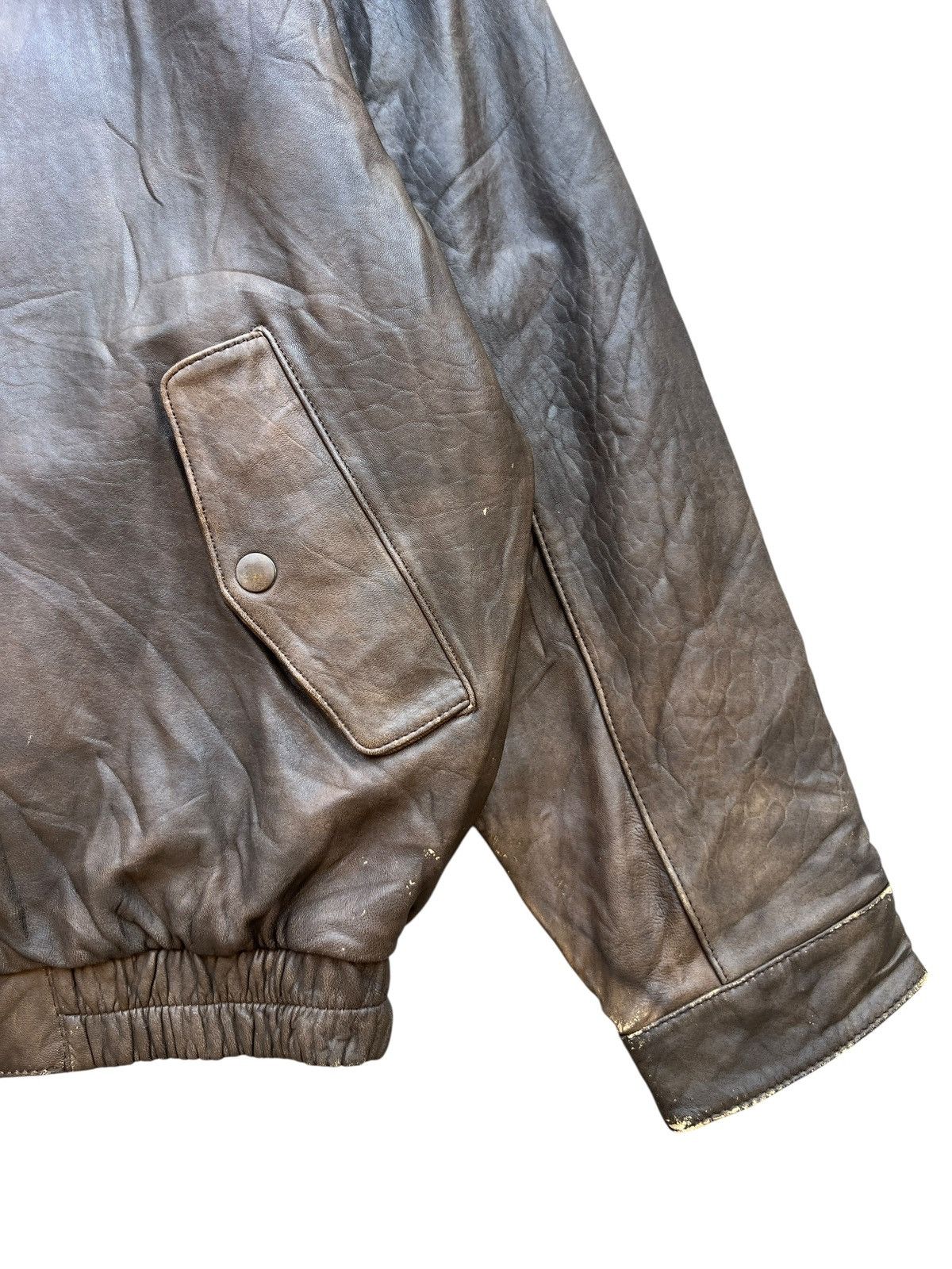 Vintage Vintage 90s Dog Fight Brown Bomber Leather Jacket Size US L / EU 52-54 / 3 - 7 Thumbnail