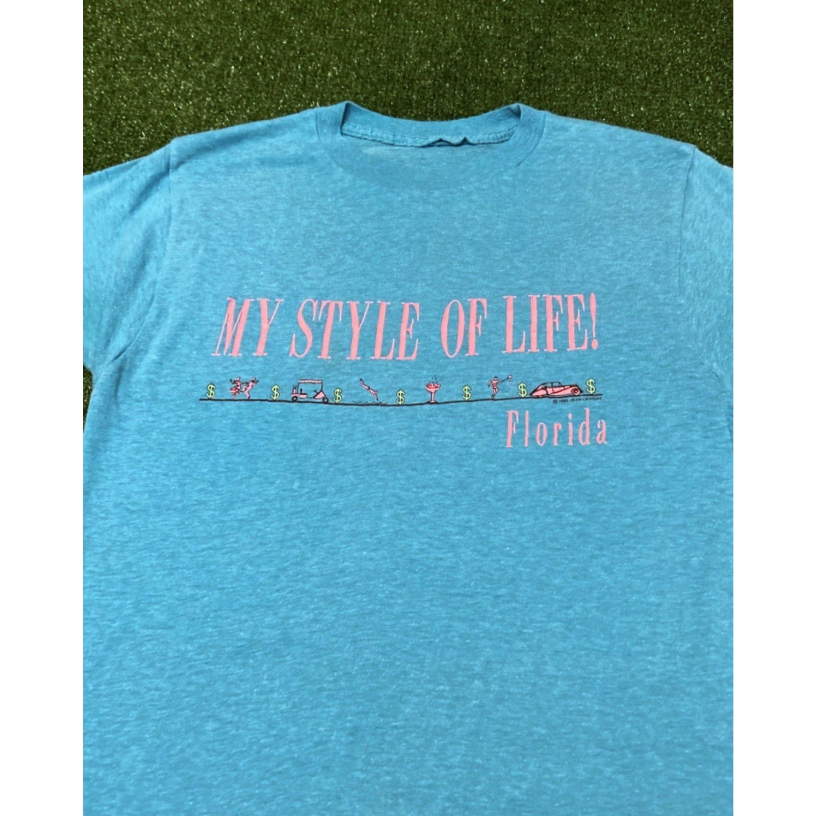Alife VINTAGE 80s 90s My Style Of Life Florida Rich Lifestyle Miami 1985 VTG Shirt M Blue Mens T-Shirt Regular Short Sleeve Size US M / EU 48-50 / 2 - 5 Thumbnail