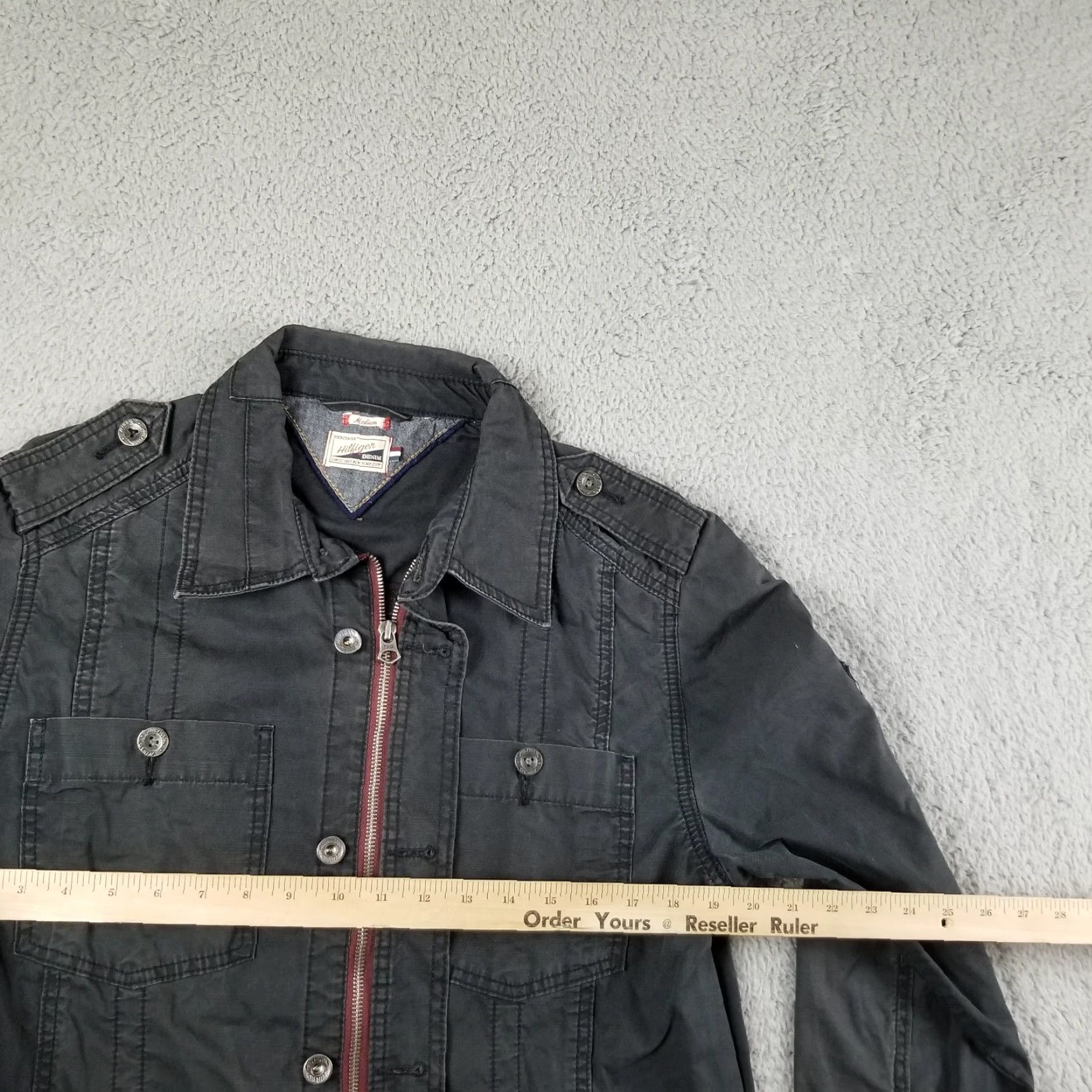 Tommy Hilfiger VINTAGE Tommy Hilfiger Denim Jacket Men's Y2K Charcoal Cotton Medium Coat Size US M / EU 48-50 / 2 - 6 Thumbnail