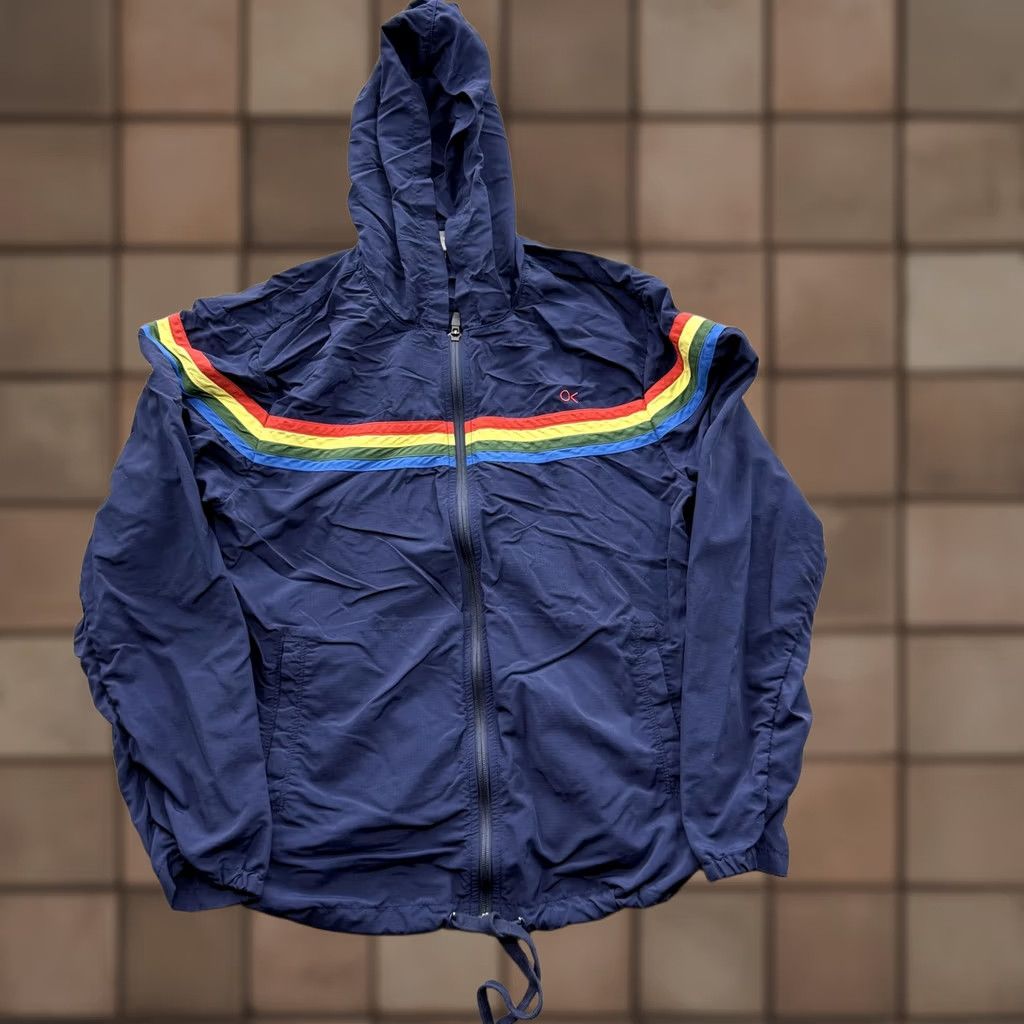 Outerknown VINTAGE Outerknown Jacket Mens Large Blue Hooded Windbreaker Rainbow Stripe Nylon Shell Size US L / EU 52-54 / 3 - 1 Thumbnail