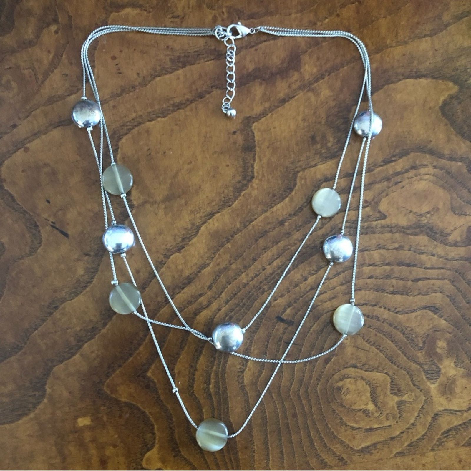 Jewelry Triple strand beaded silver chain necklace Size ONE SIZE - 8 Thumbnail