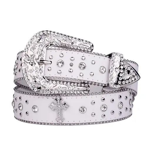 VIBE 105 cm Punk Rhinestone White Belt Size ONE SIZE - 1 Thumbnail