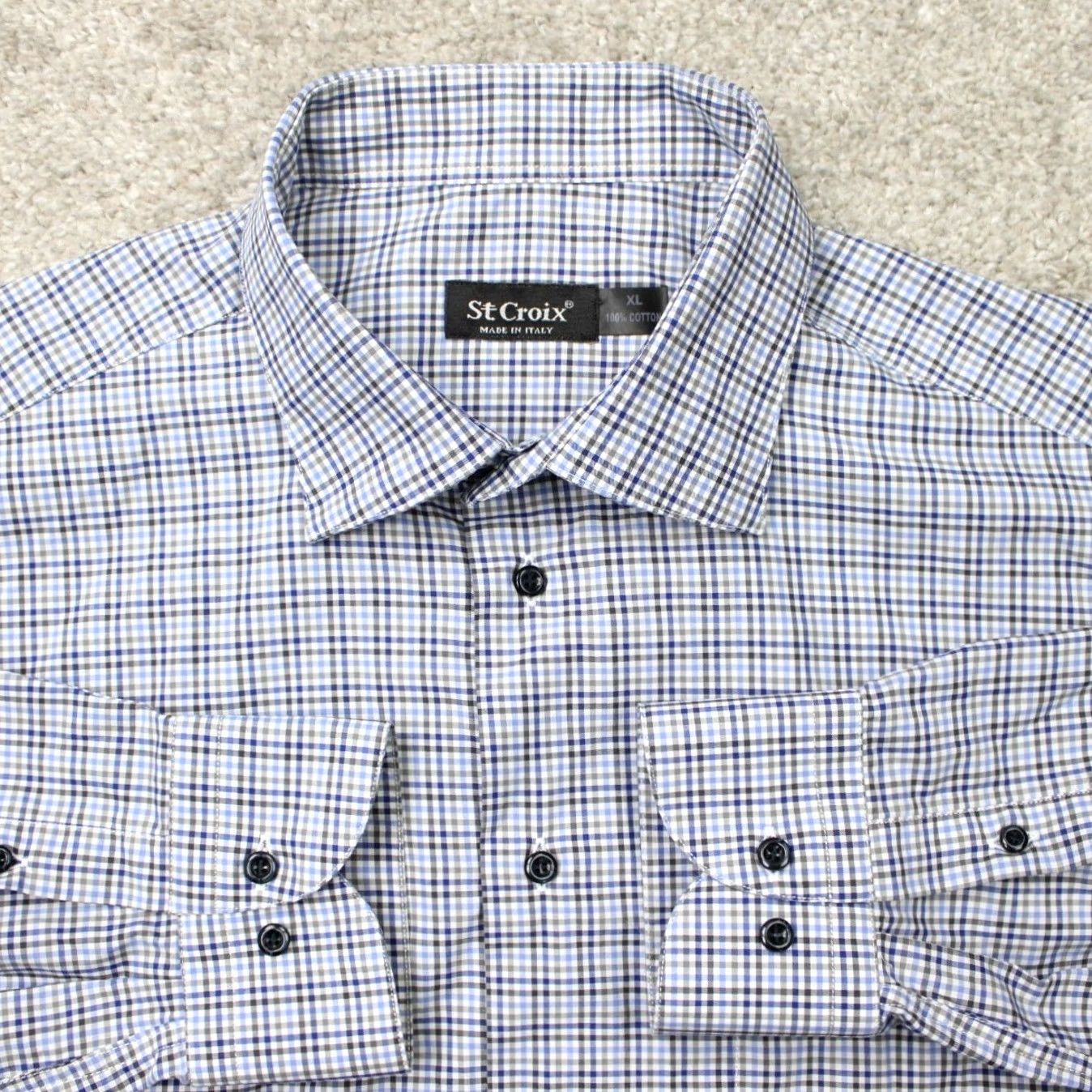 Vintage St. Croix Shirt Mens XL Blue/Black Check Long Sleeve Button Up 100% Cotton Size US XL / EU 56 / 4 - 2 Thumbnail
