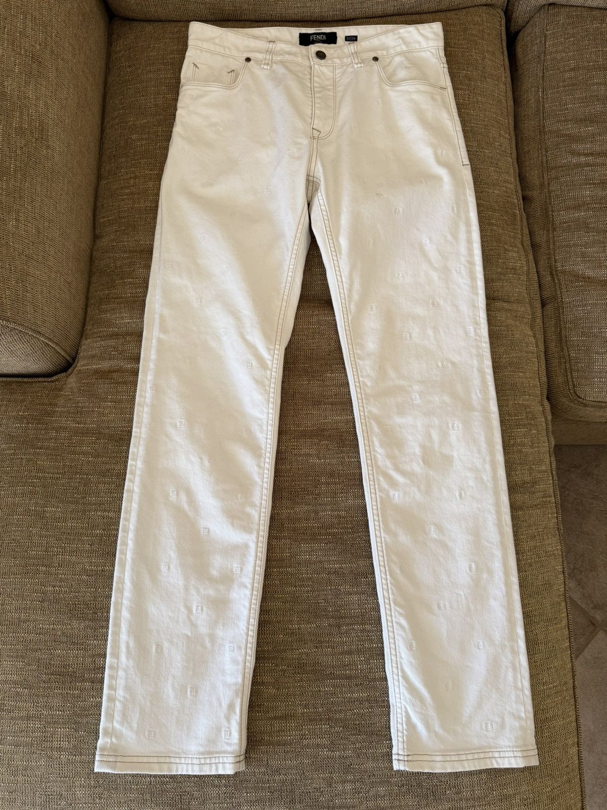 Fendi Fendi FF Monogram White Jeans – 32x34 – Holographic Patch Size US 32 / EU 48 - 2 Thumbnail