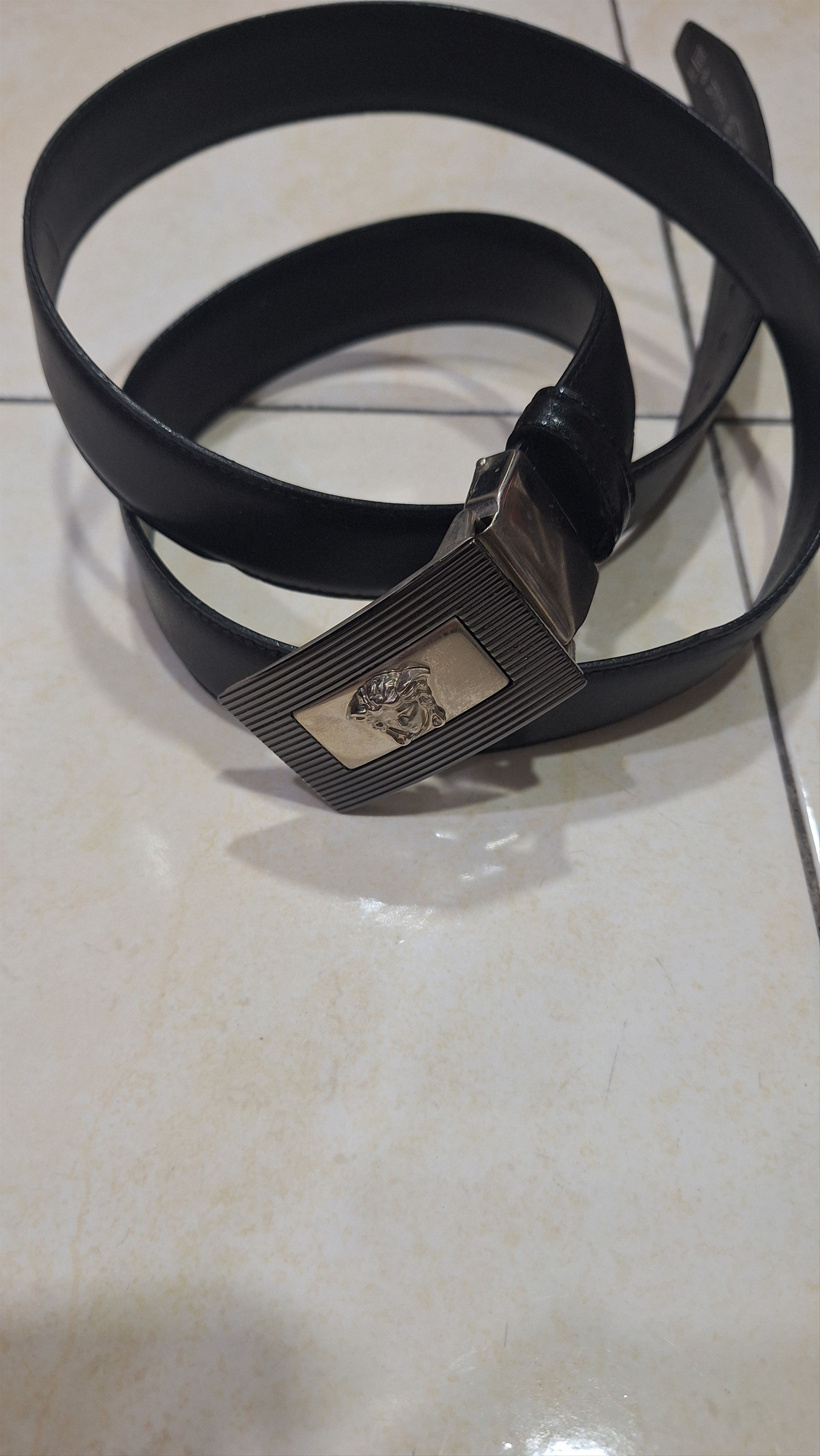 Versace Versace Medusa Black Leather Silver Buckle Size 44 - 2 Thumbnail