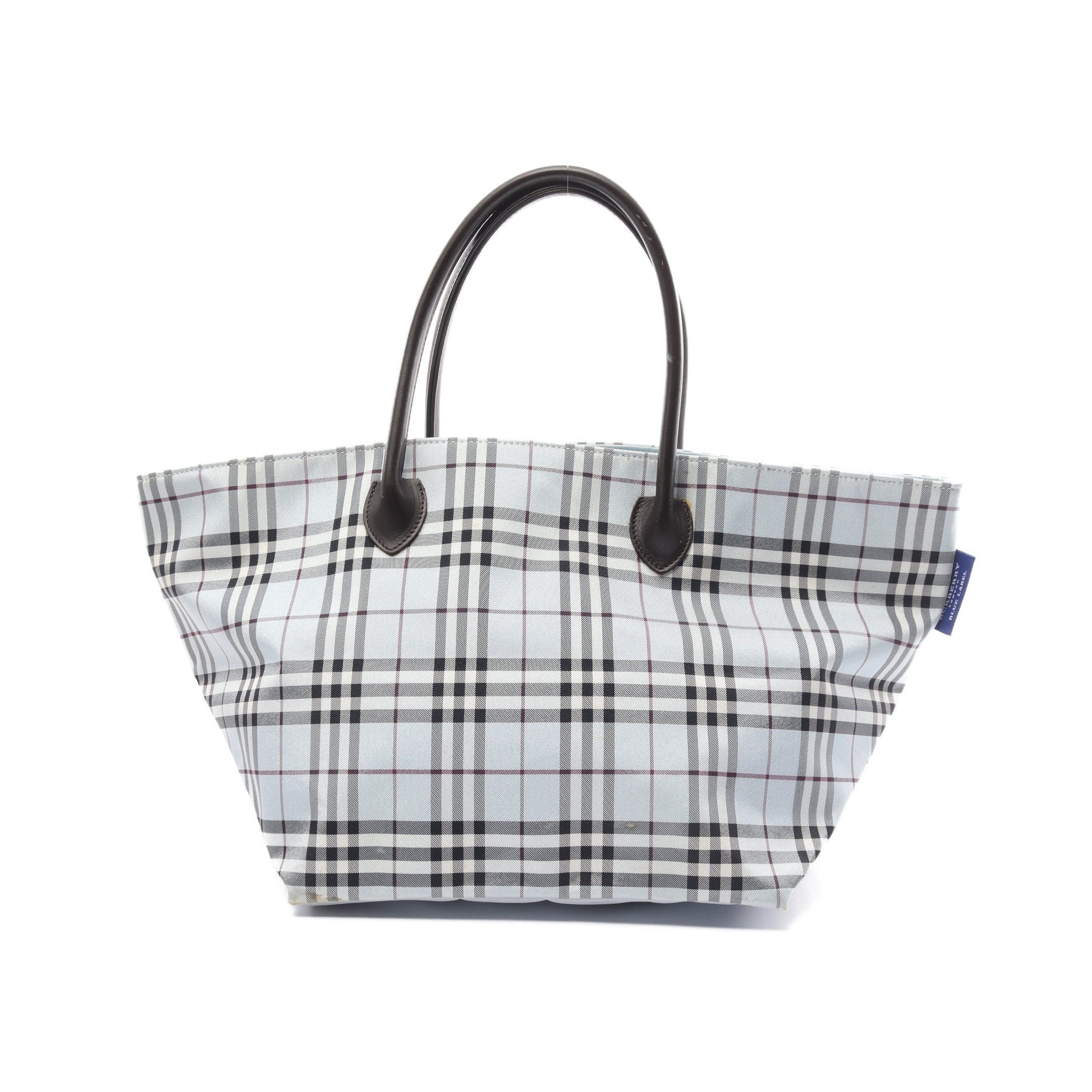 image of Burberry Nova Check Handbag Nylon Leather Light Blue Multicolor, Women's