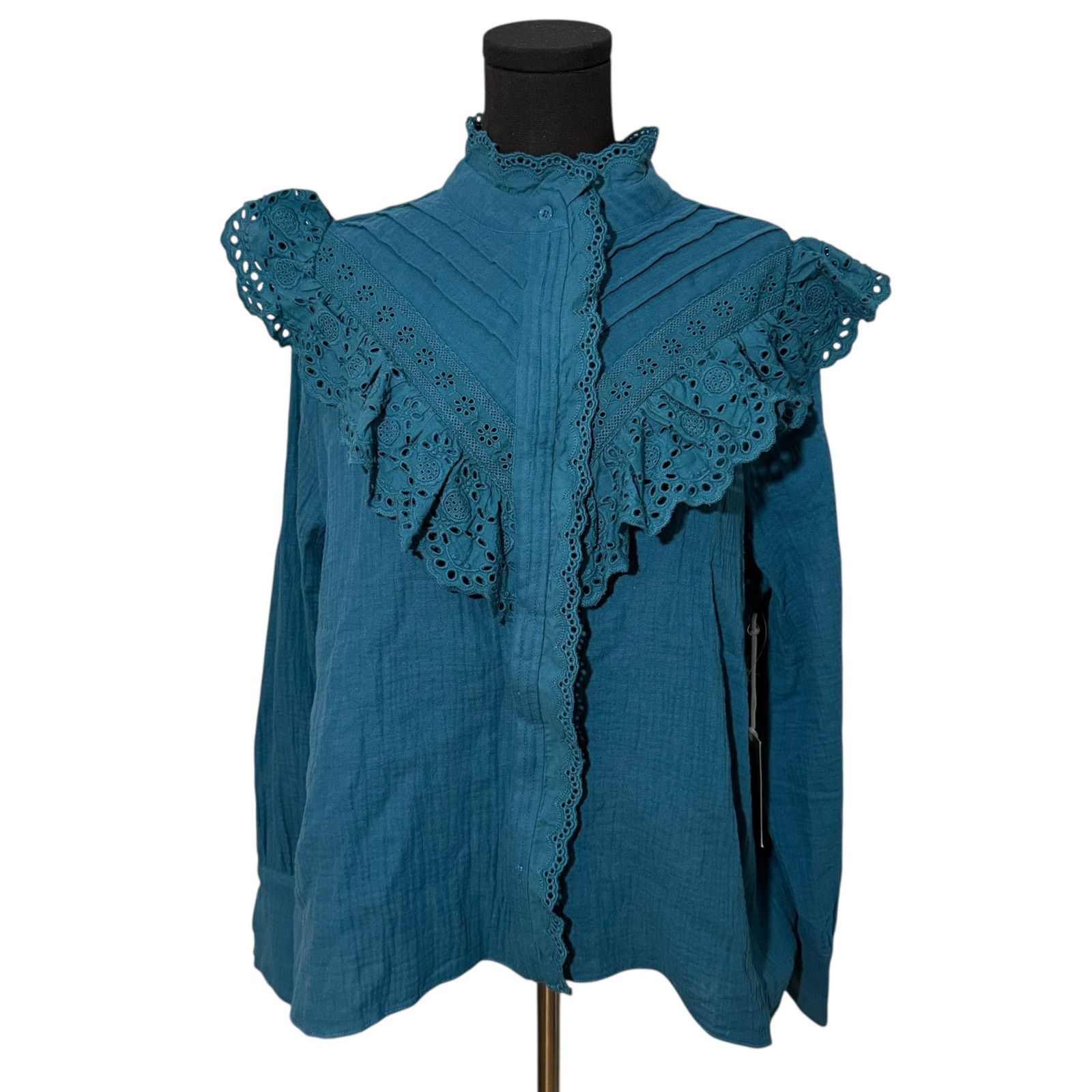 Other NEW Hyacinth House Tuckernuck Teal Eyelet Tatum Blouse Large Size L / US 10 / IT 46 - 1 Thumbnail