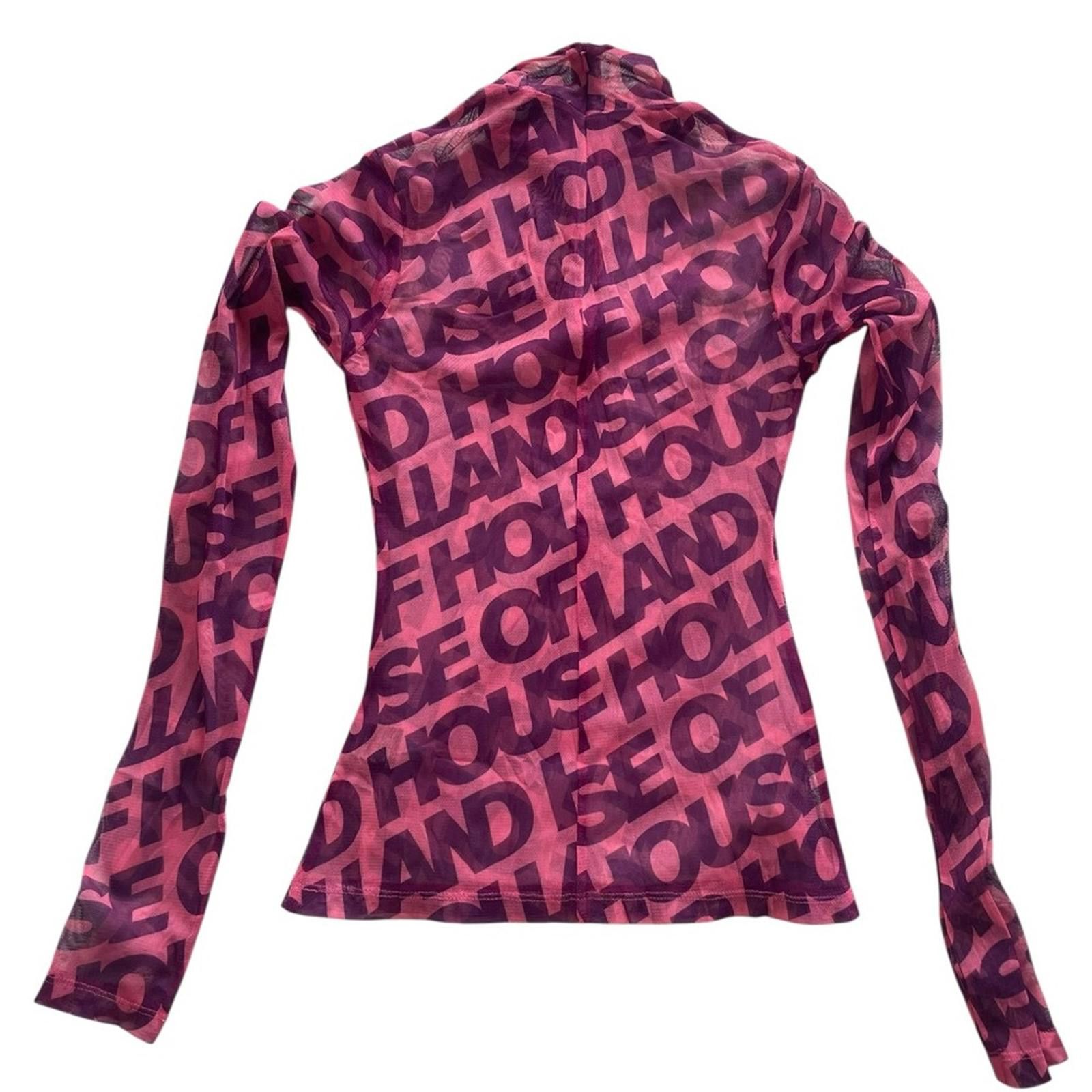 House Of Holland House of Holland Pink Logo Mesh Long Sleeve Top BNWT Size S / US 4 / IT 40 - 2 Thumbnail
