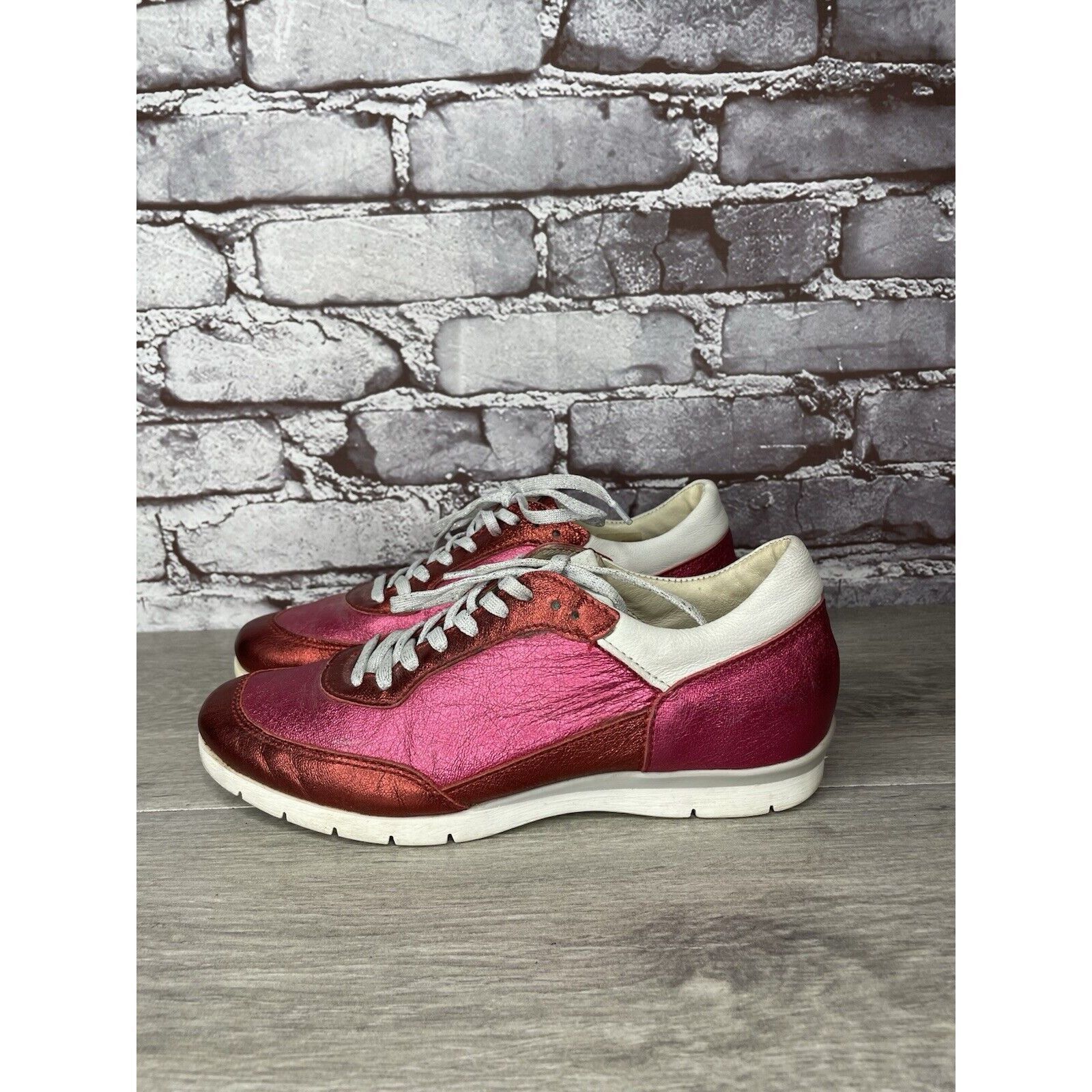 Other MJUS Pink Metallic Leather Comfort Casual Lace Up Sneakers W Size US 6.5 / IT 36.5 - 1 Thumbnail