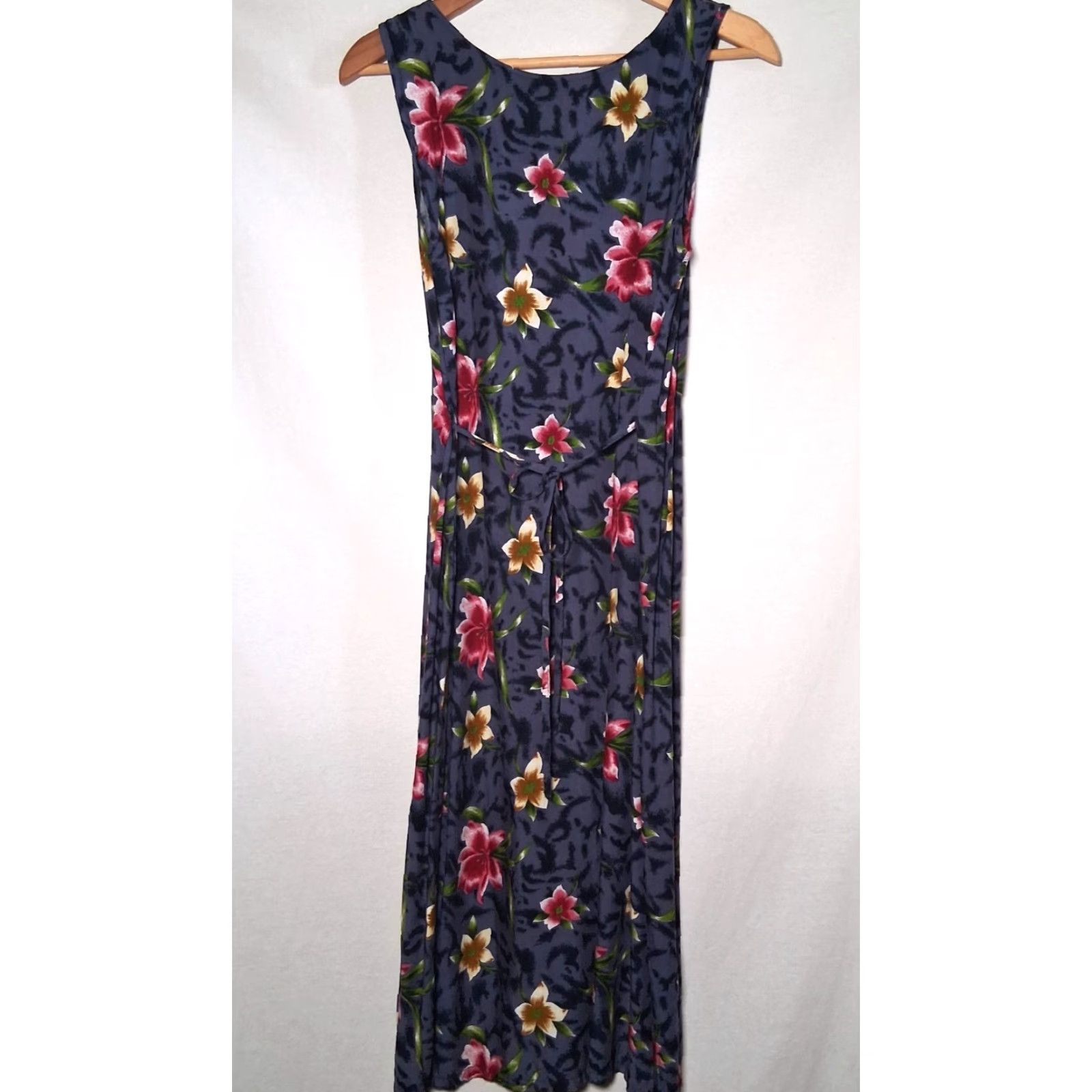 Vintage VINTAGE Jane Ashley Dress Sundress PM Blue Floral 90s Tropical Hibiscus Plumeria Rayon Long Women Ladies Size M / US 6-8 / IT 42-44 - 4 Thumbnail