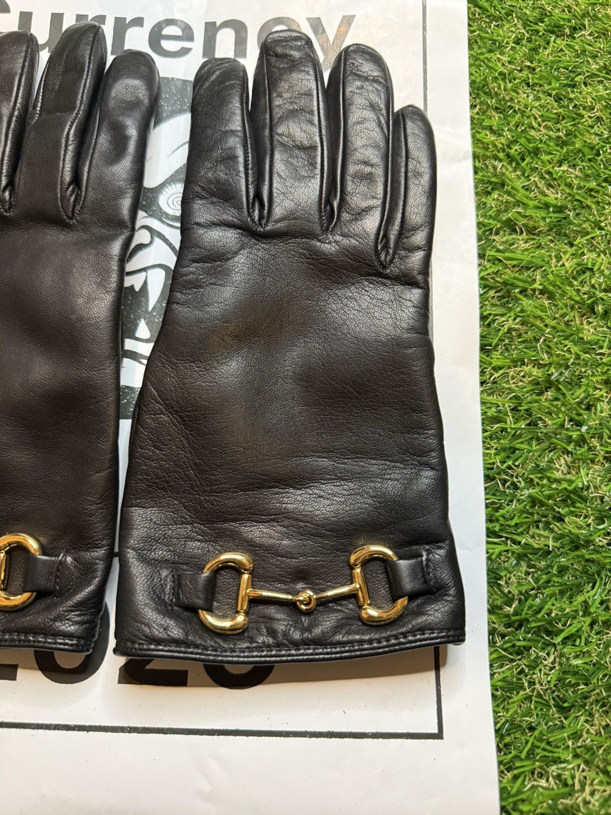 Gucci $840MSRP Demna Gucci Gold Horsebit Lambskin Leather Glove Size ONE SIZE - 3 Thumbnail