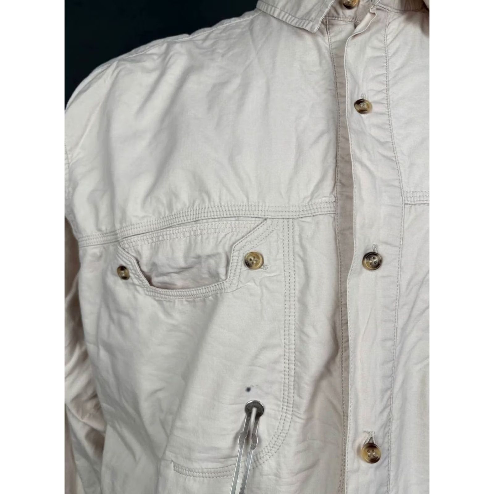 Camel Camel Shirt Men XL Ivory Cotton Long Sleeve Front Pocket Casual Button-Up Travel Line Modern Outdoor Size US XL / EU 56 / 4 - 4 Thumbnail