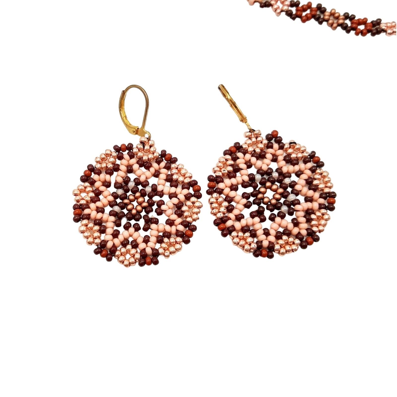 Handmade Handmade Brown Mandala Boho Bead Necklace and Earnings Set Size ONE SIZE - 3 Thumbnail