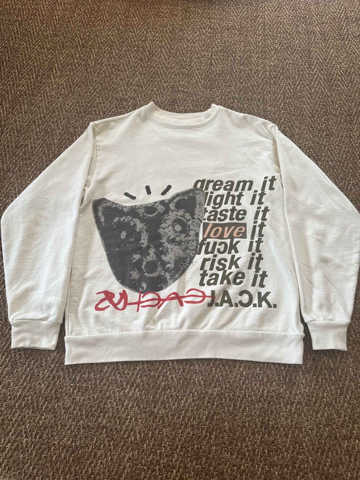 image of Travis Scott Cactus Jack D.l.t.l.f.r.t. Crewneck in Cream, Men's (Size Medium)