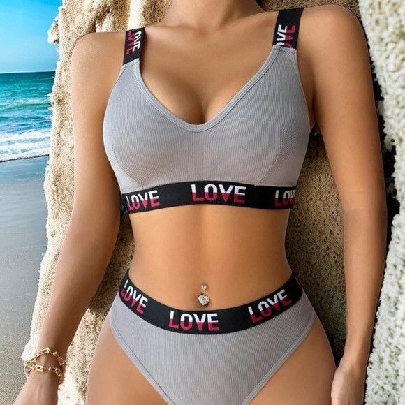 Other Women Letter Tape Bra & Brief Set Size L / US 10 / IT 46 - 2 Thumbnail