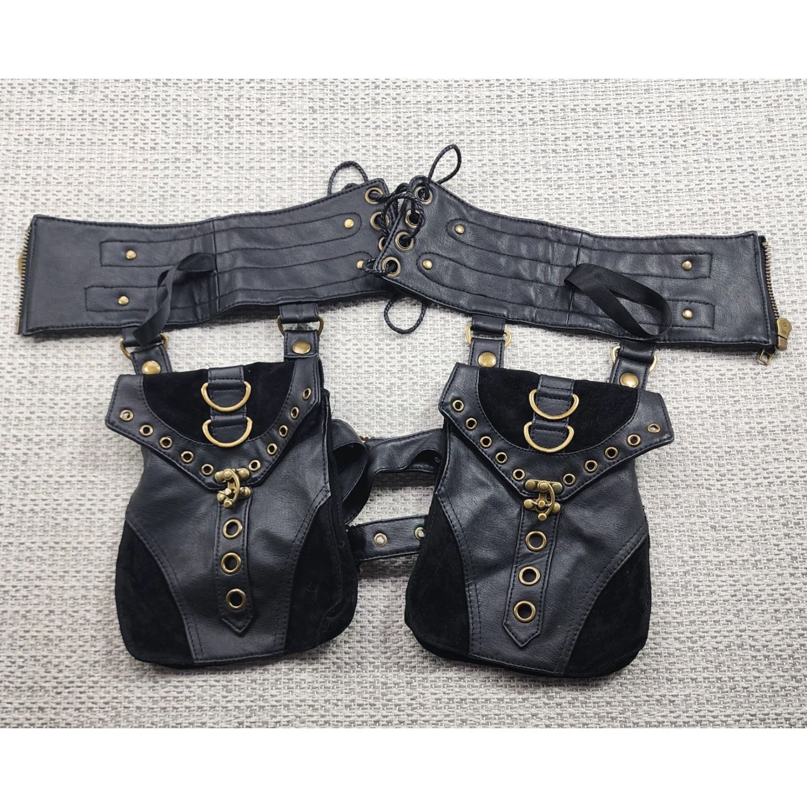 Vintage Steampunk Festival Utility Belt Bag Pouch Double Pocket Leather Suede Cosplay Size ONE SIZE - 2 Thumbnail