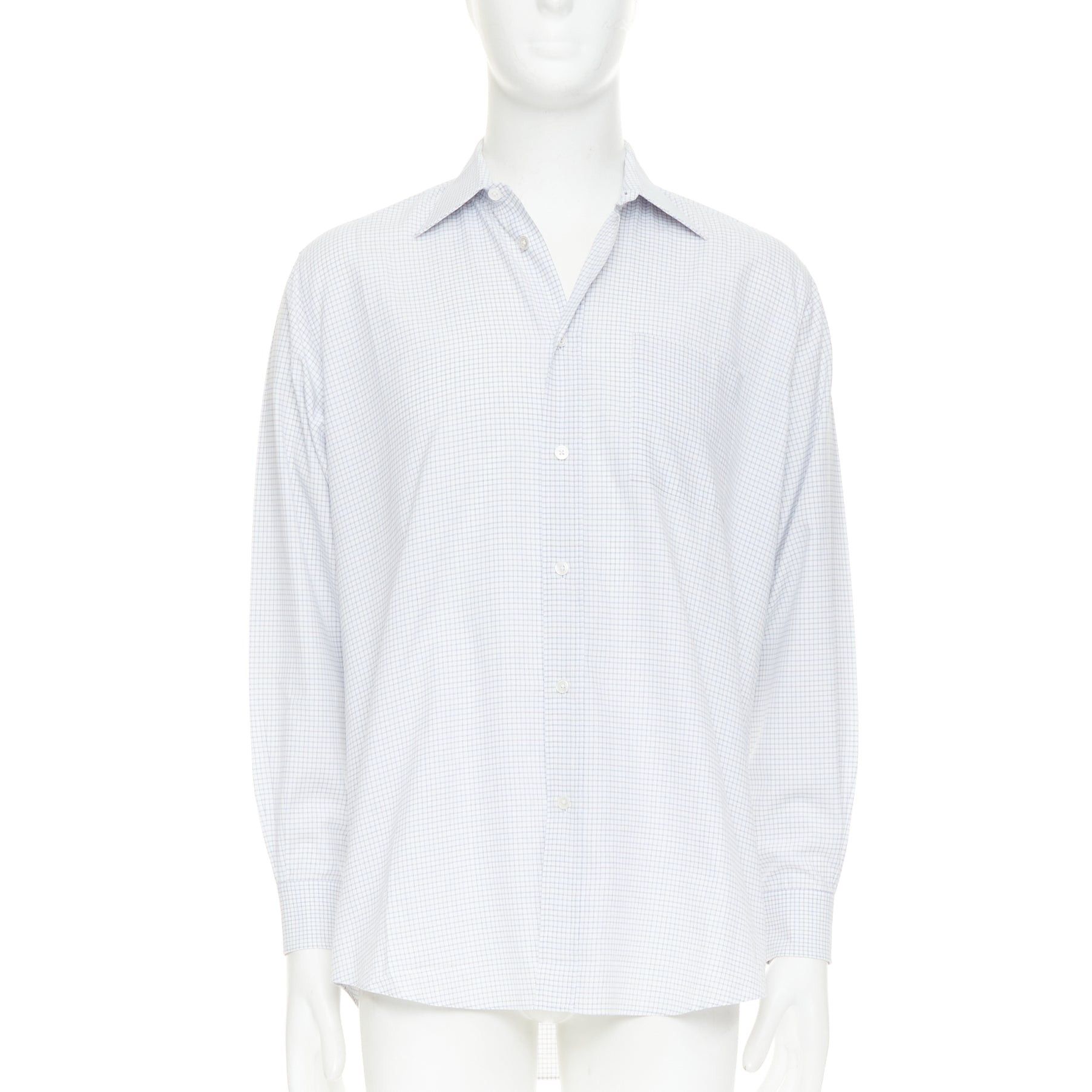 Hermes HERMES white blue small checked cotton collared shirt EU39 M Size US M / EU 48-50 / 2 - 1 Thumbnail