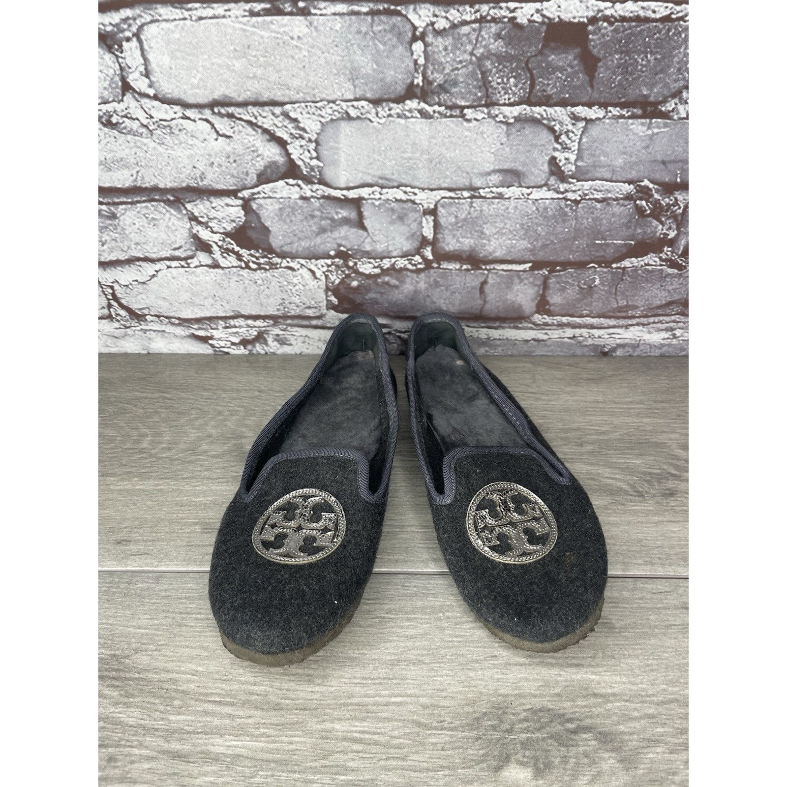 Tory Burch Tory Burch Billy Charcoal Gray Wool Logo Lamb Fur Slipper Fl Size US 6 / IT 36 - 3 Thumbnail