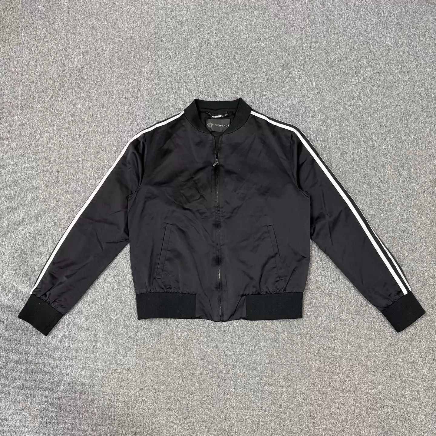 Versace Black Bomber Jacket with White Stripes Size M Size US M / EU 48-50 / 2 - 1 Thumbnail