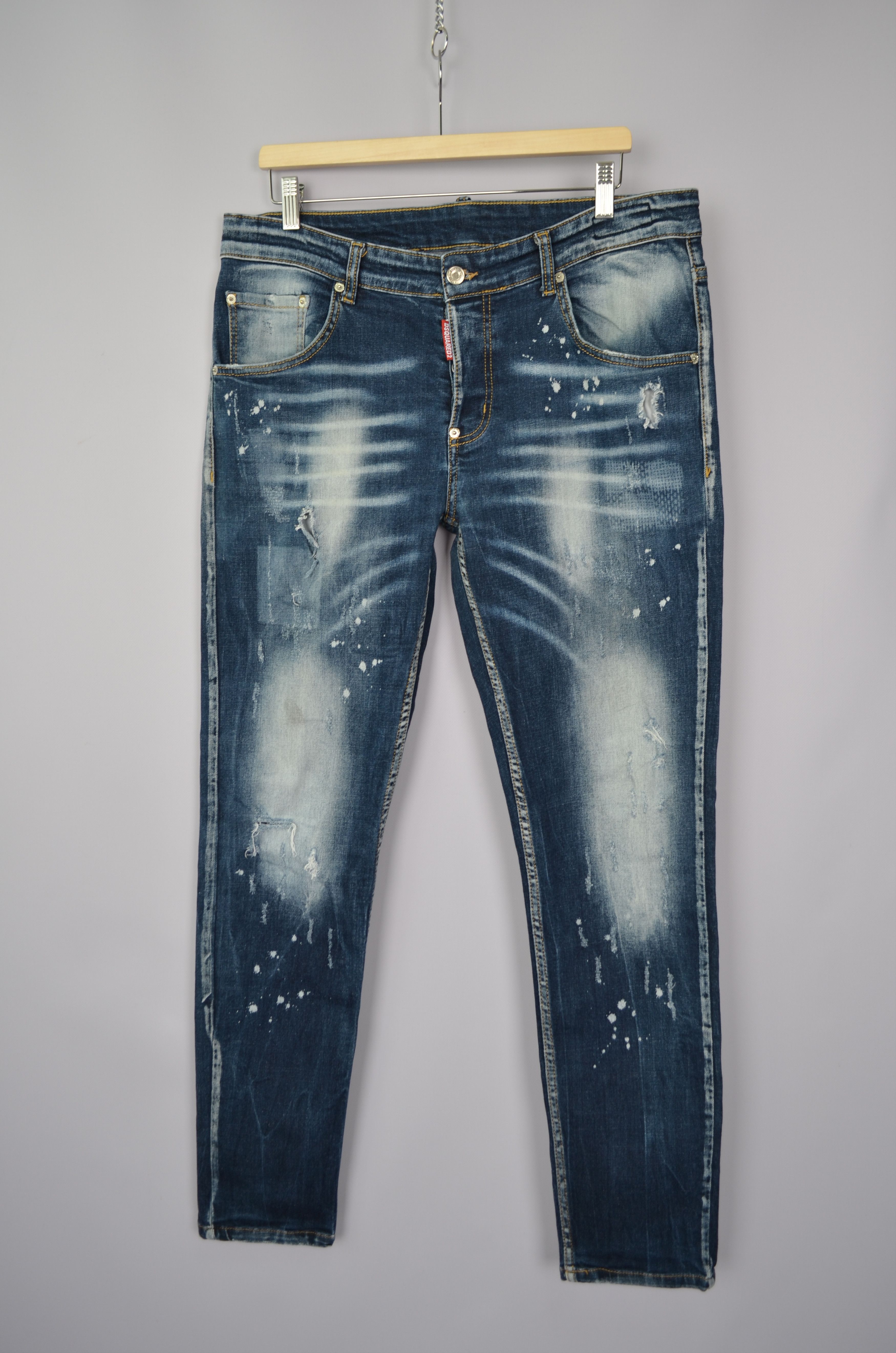 Designer × Dsquared2 Dsquared2 Cool Guy Blue Painted Distressed Slim Jeans Sz W34 Size US 34 / EU 50 - 1 Thumbnail