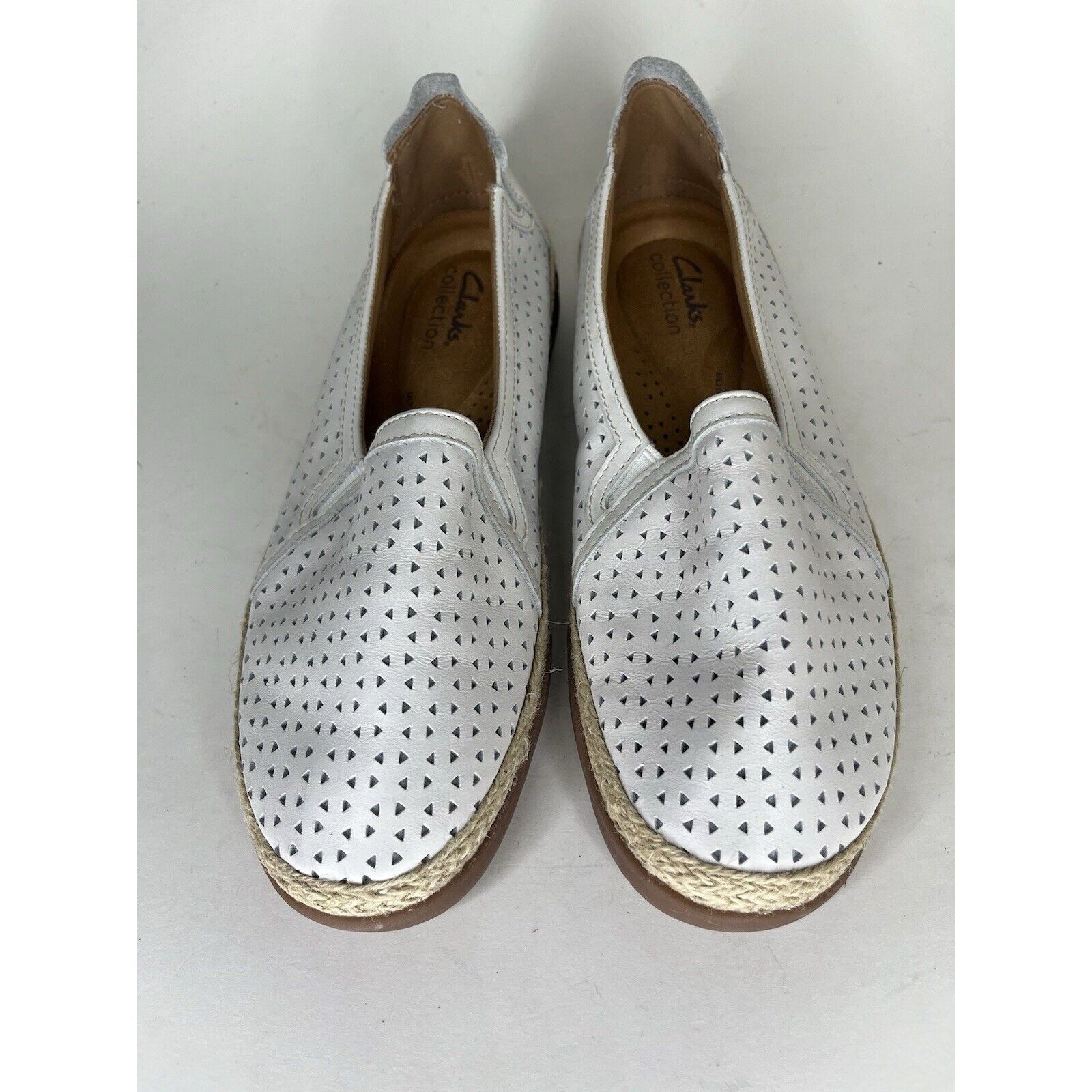 Clarks Clarks Collection White Leather Perforated Espadrilles Shoes Size US 8 / IT 38 - 11 Thumbnail