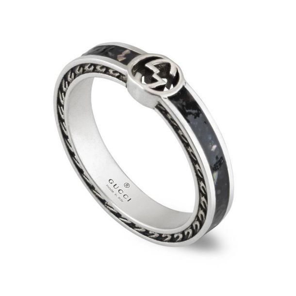 Gucci Gucci Interlocking G Enamel Thin Ring Black Ag925 Size ONE SIZE - 1 Thumbnail