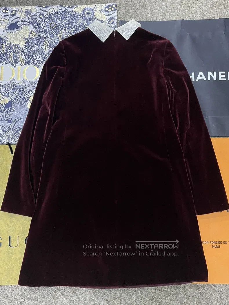 Dior Dior Burgundy velvet doll collar long-sleeved dress Size XXS / US 00 / IT 34 - 3 Thumbnail