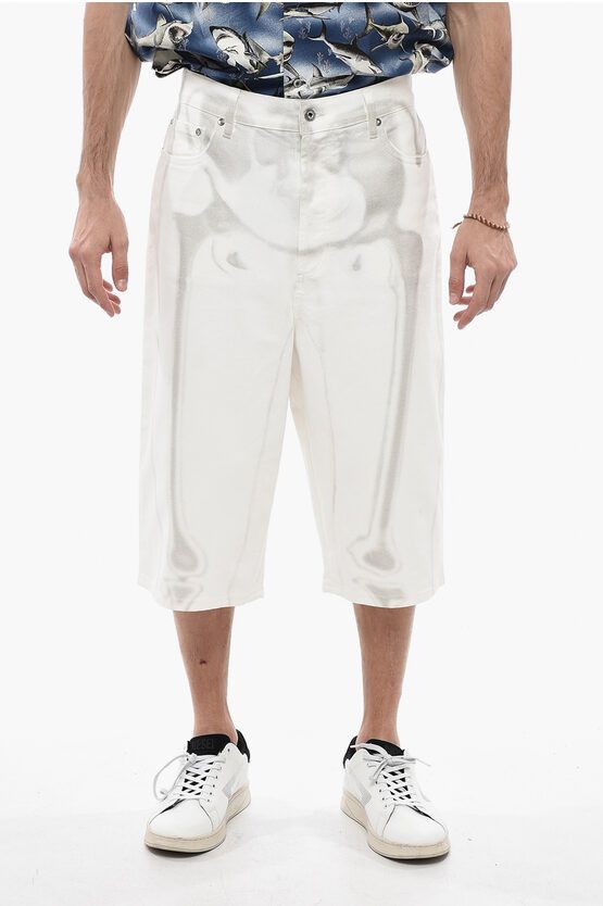 image of Off White Bodyscan Denim Shorts With Logo Patch in White, Men's (Size 32)