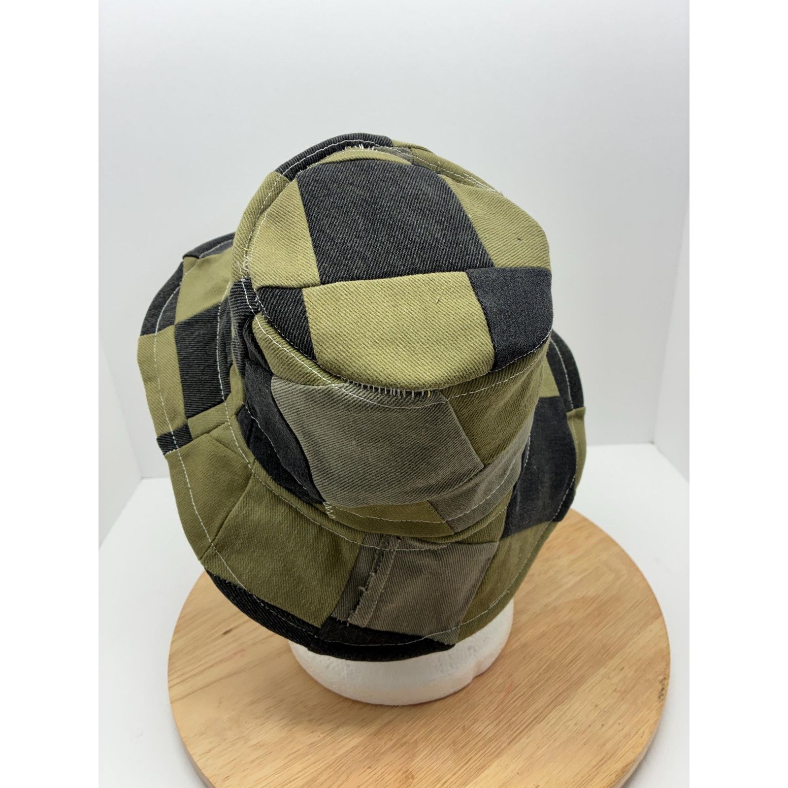 Other Green & Black Patchwork Bucket Hat, Upcycled Denim Cotton Size ONE SIZE - 14 Thumbnail