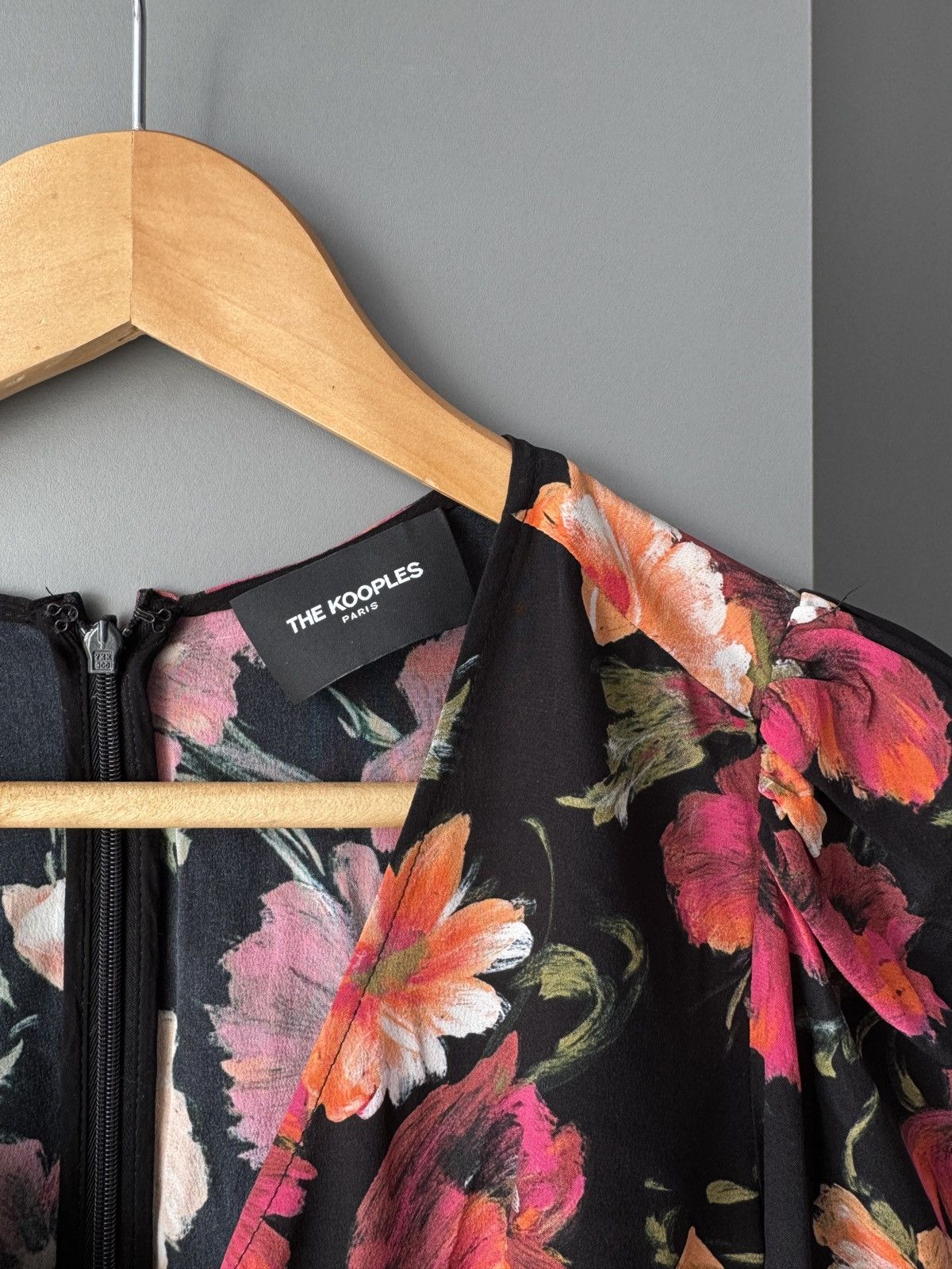 The Kooples The Kooples Call Me Flower Black Floral Silk Mini Dress Size XS / US 0-2 / IT 36-38 - 3 Thumbnail