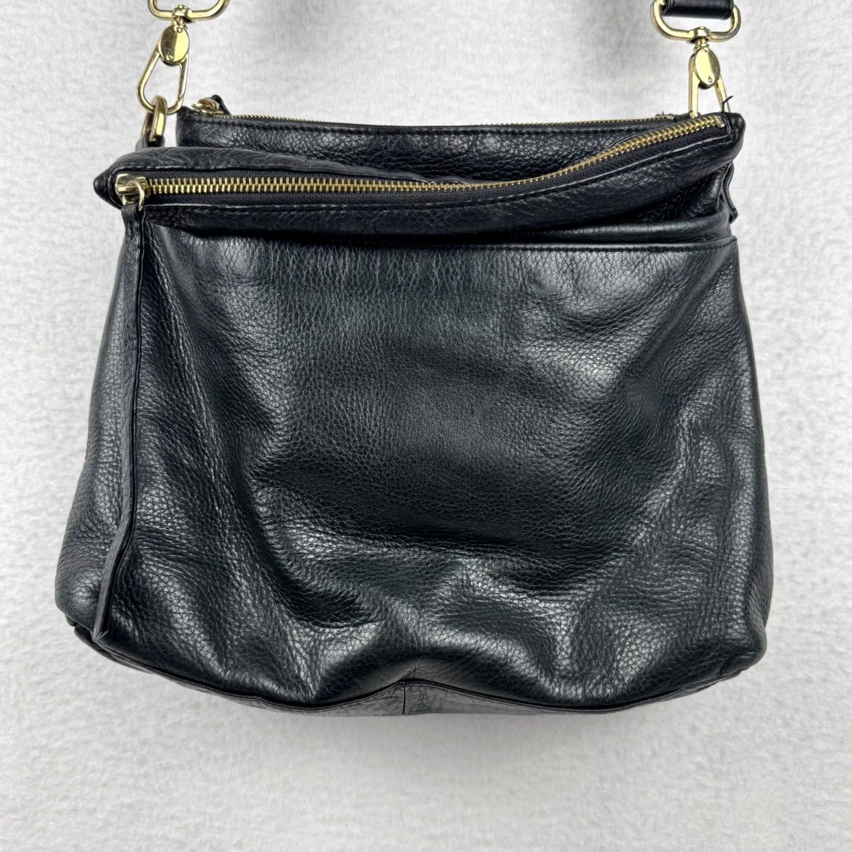Vintage VINTAGE Margot Black Pebbled Leather Shoulder Crossbody Bag Small 3 Compartment Boho Women Womens Crossbody Bag 11in 10in 3in Silver Hardware Size ONE SIZE - 5 Thumbnail