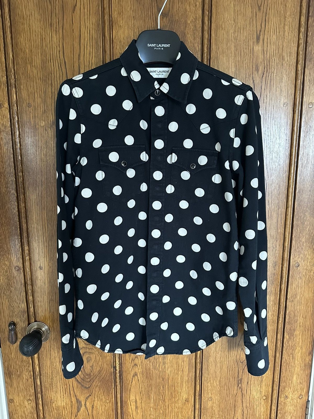 Saint Laurent Paris Saint Laurent black polka dot western shirt XS 