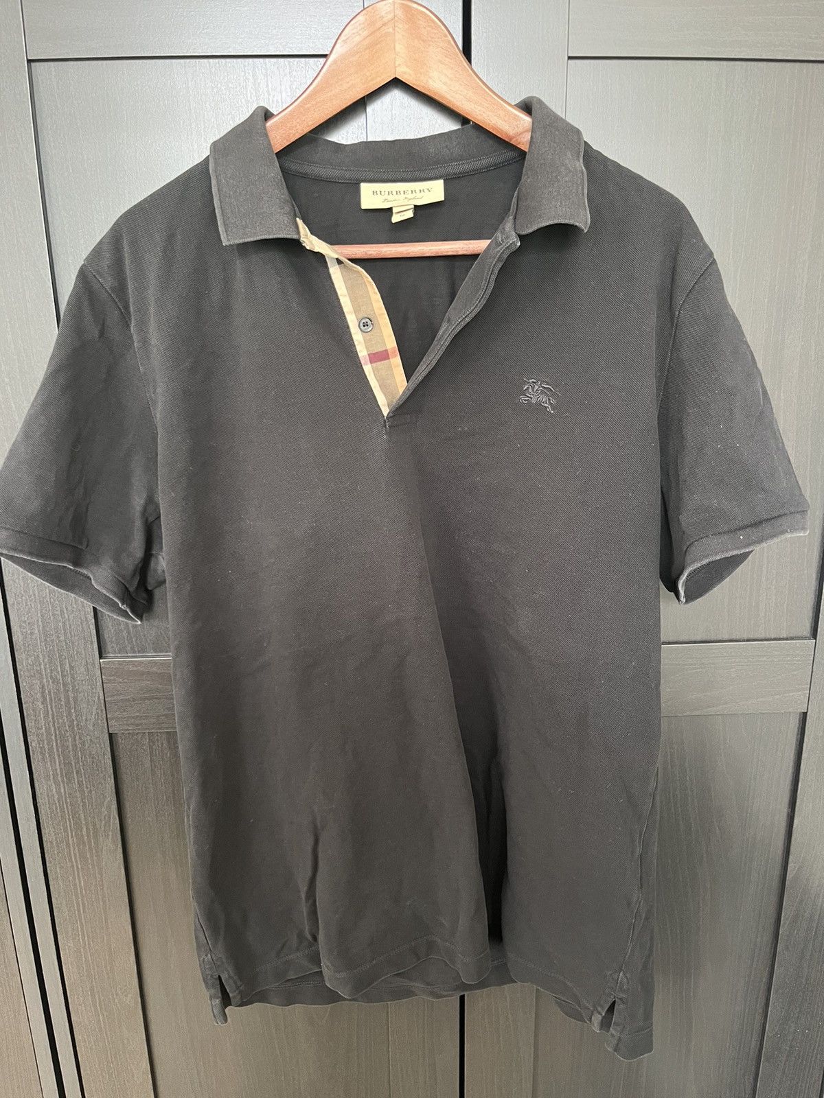 image of Black Burberry Button Polo, Men's (Size XL)