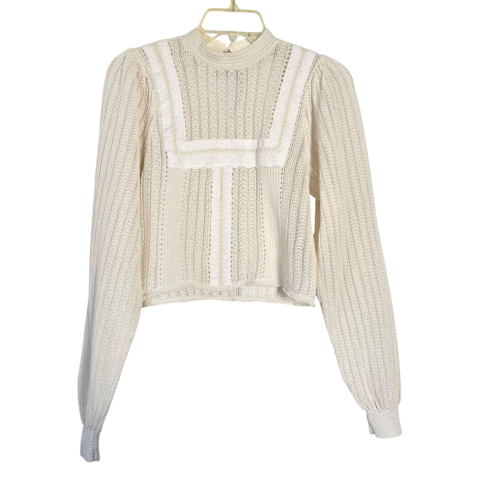 Zara Zara Romantic Sheer Knit Top Lace Trim High Neck Top Size S / US 4 / IT 40 - 4 Thumbnail