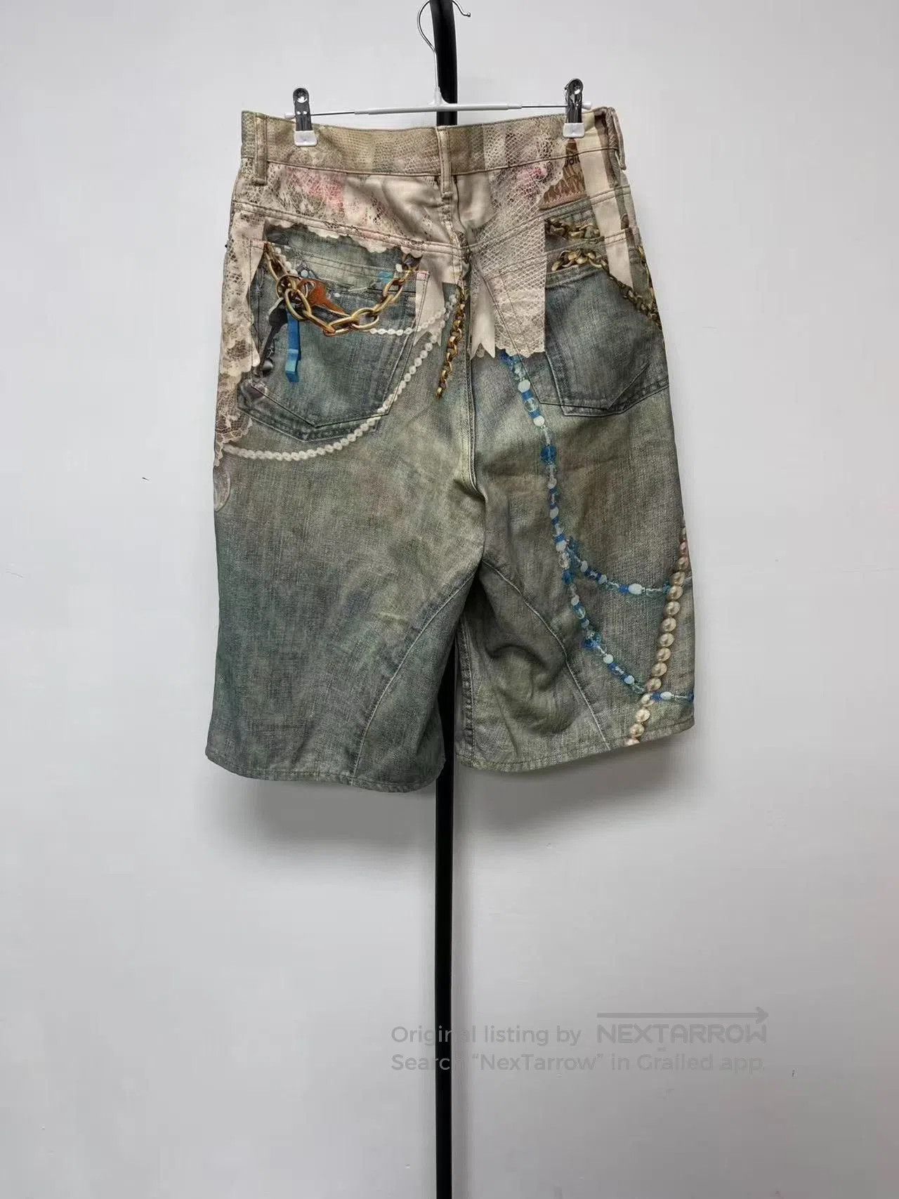 Acne Studios Acne Studios Denim Shorts w/ 3D Print & Pearl Chain. Size 41" - 2 Thumbnail