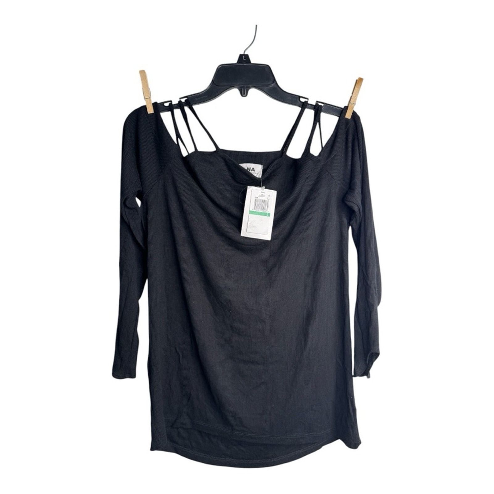 Other Revolve LNA Elder Ribbed Black Cold Shoulder Top Size L / US 10 / IT 46 - 3 Thumbnail