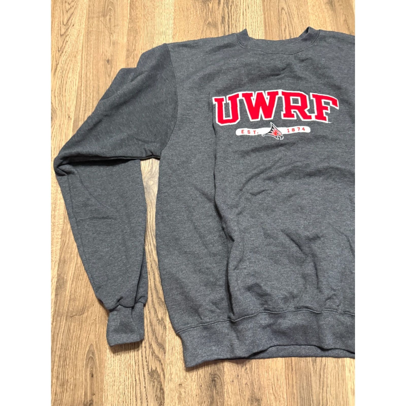Champion Champion Sweater, Men's Small, Gray Red White, Crew Neck, UWRF Est. 1874, Logo, Pullover, Regular, Fall Winter Spring Summer, Knit, Shirt, Mens Size US S / EU 44-46 / 1 - 3 Thumbnail
