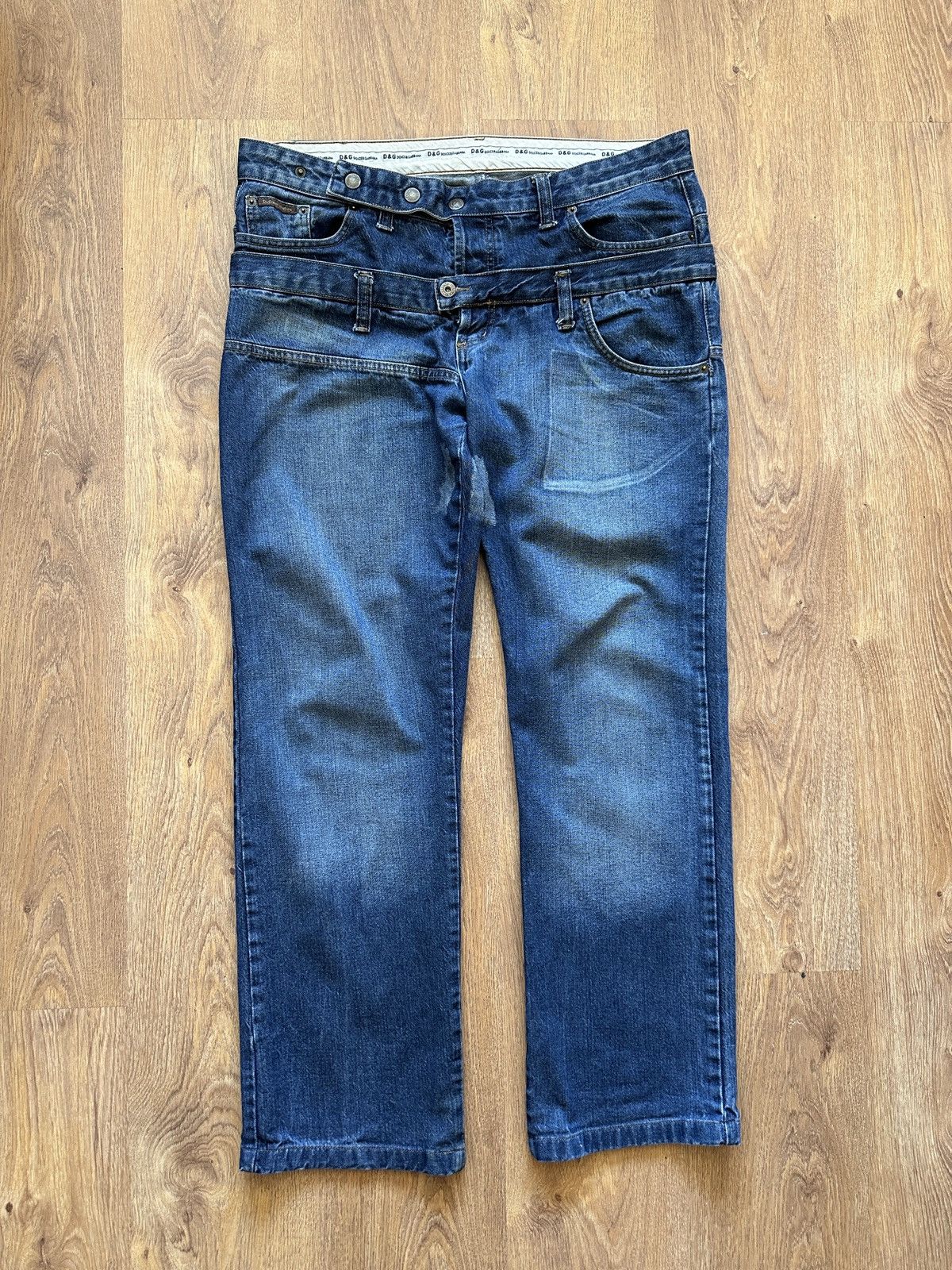 image of Dolce Gabbana x Vintage Dolce & Gabbana Double Waist Jeans in Navy, Men's (Size 34)