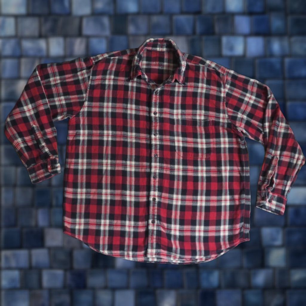 Vintage VINTAGE 70s Heavy Cotton Red Black Plaid Pocket USA Flannel Outdoor Button Shirt 2XL Size US XXL / EU 58 / 5 - 1 Thumbnail