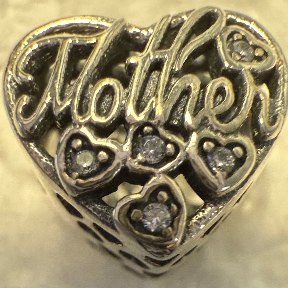 pandora Authentic Pandora Silver Heart 'Son' Mother Charm with Cryst Size ONE SIZE - 4 Thumbnail