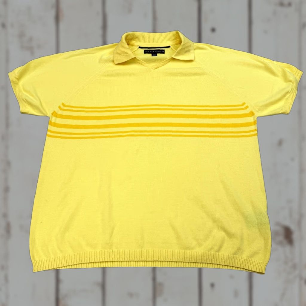 Tommy Hilfiger VINTAGE Tommy Hilfiger Sweater Mens XL Yellow Striped Collared Short Sleeve Knit Pullover Knit Style Tight-Knit Hong Kong Size US XL / EU 56 / 4 - 1 Thumbnail
