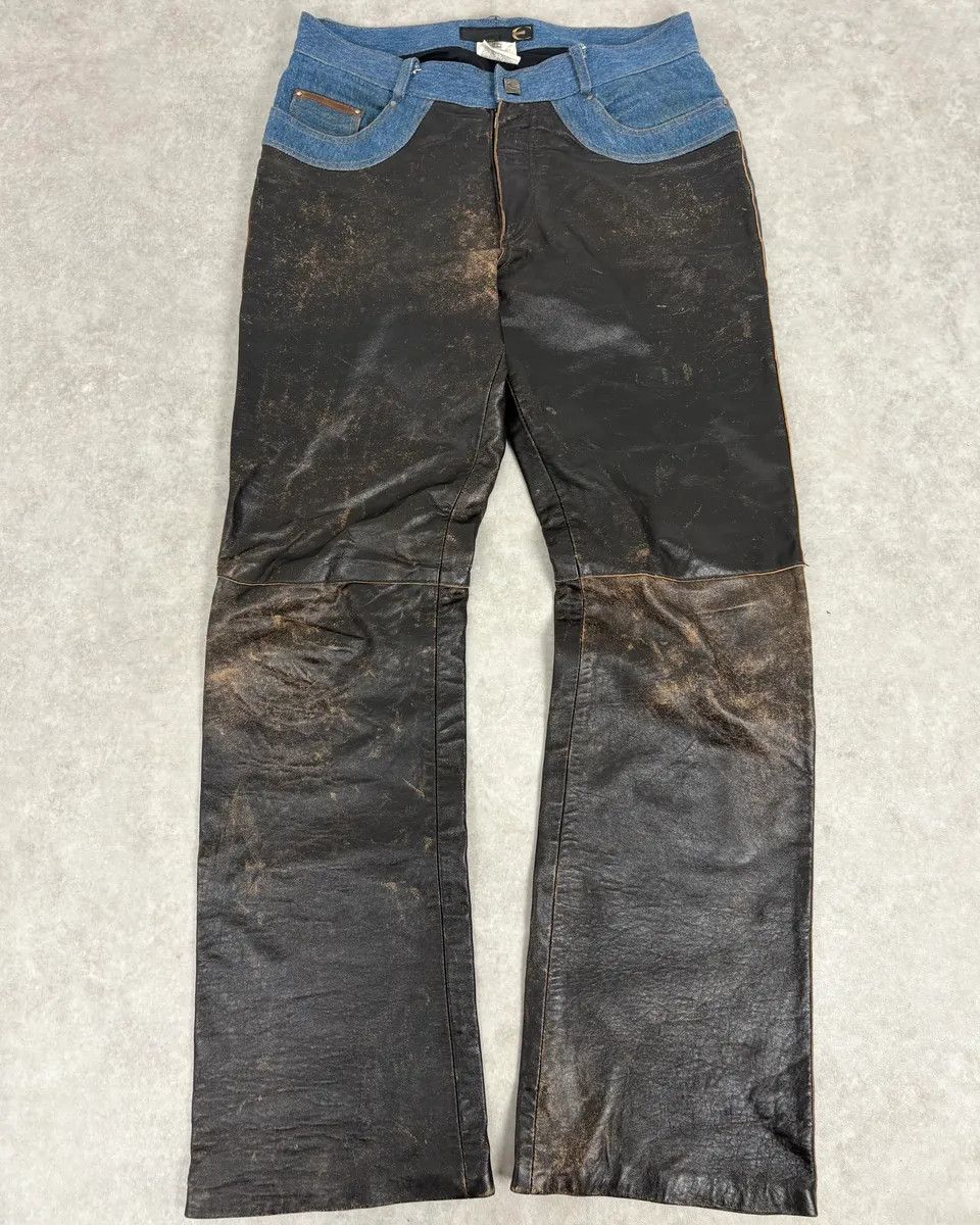 Just Cavalli 2000s Cavalli Brown Faded Leather Pants Size US 32 / EU 48 - 1 Thumbnail