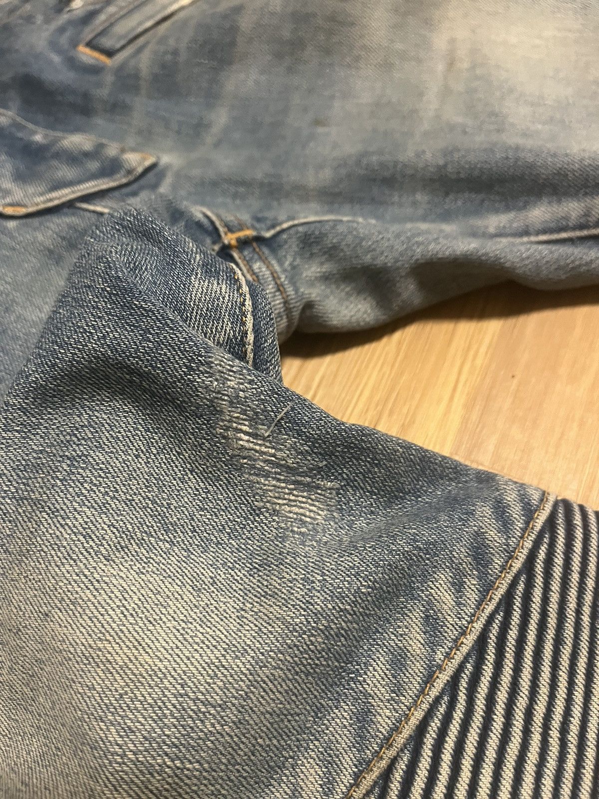 Balmain Sample 1/1 FW14 Distressed Painted Biker Denim Jean