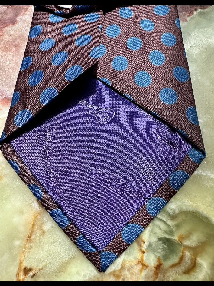 Turnbull & Asser VINTAGE 1990s TURNBULL & ASSER TIE SILK BROWN BLUE POLKA DOT Size ONE SIZE - 4 Thumbnail
