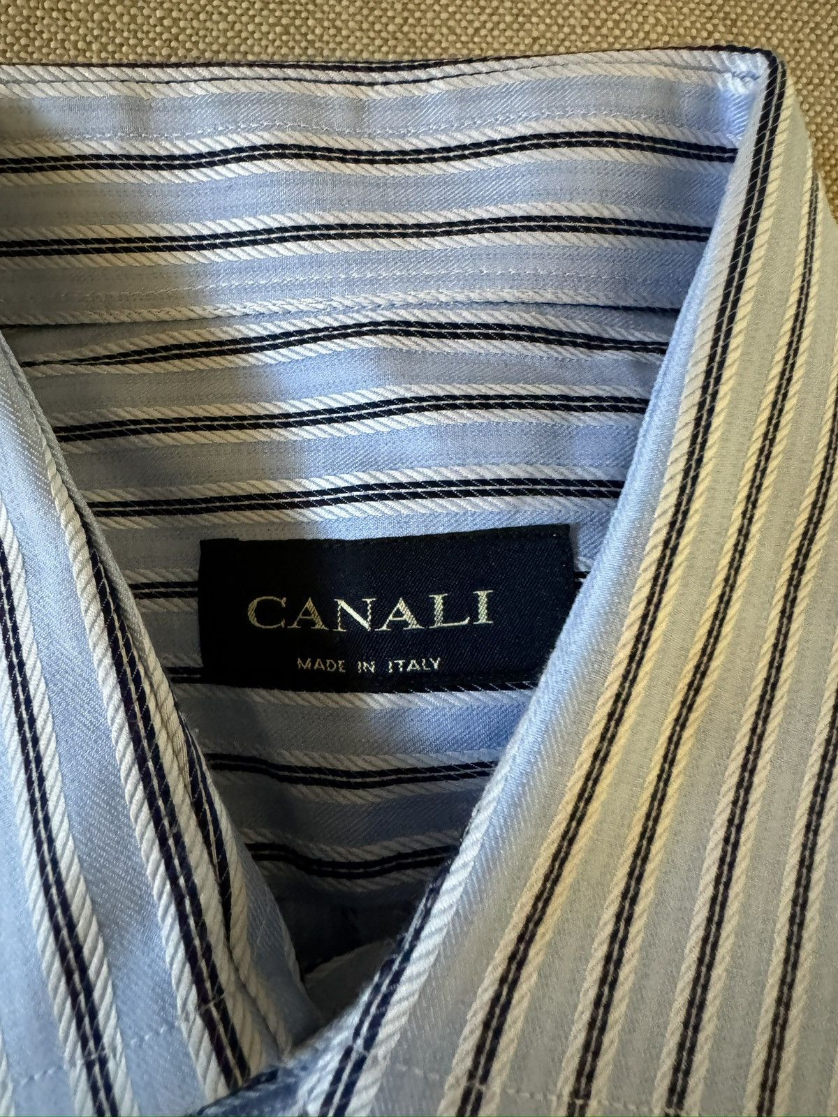 Canali CANALI Made in Italy Finely Striped French Cuff Shirt Size US XL / EU 56 / 4 - 2 Thumbnail