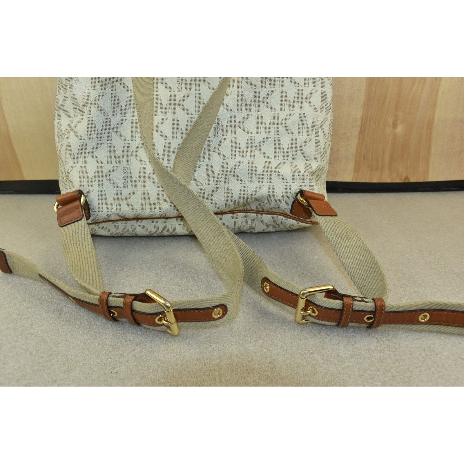 Michael Kors Michael Michael Kors Monogram Drawstrings Backpack Beige/Bro Size ONE SIZE - 17 Thumbnail